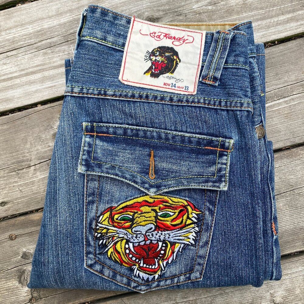 Ed Hardy Vintage Ed Hardy Embroidered Jeans By Christian Audigier Vi Size US 34 / EU 50 - 1 Thumbnail