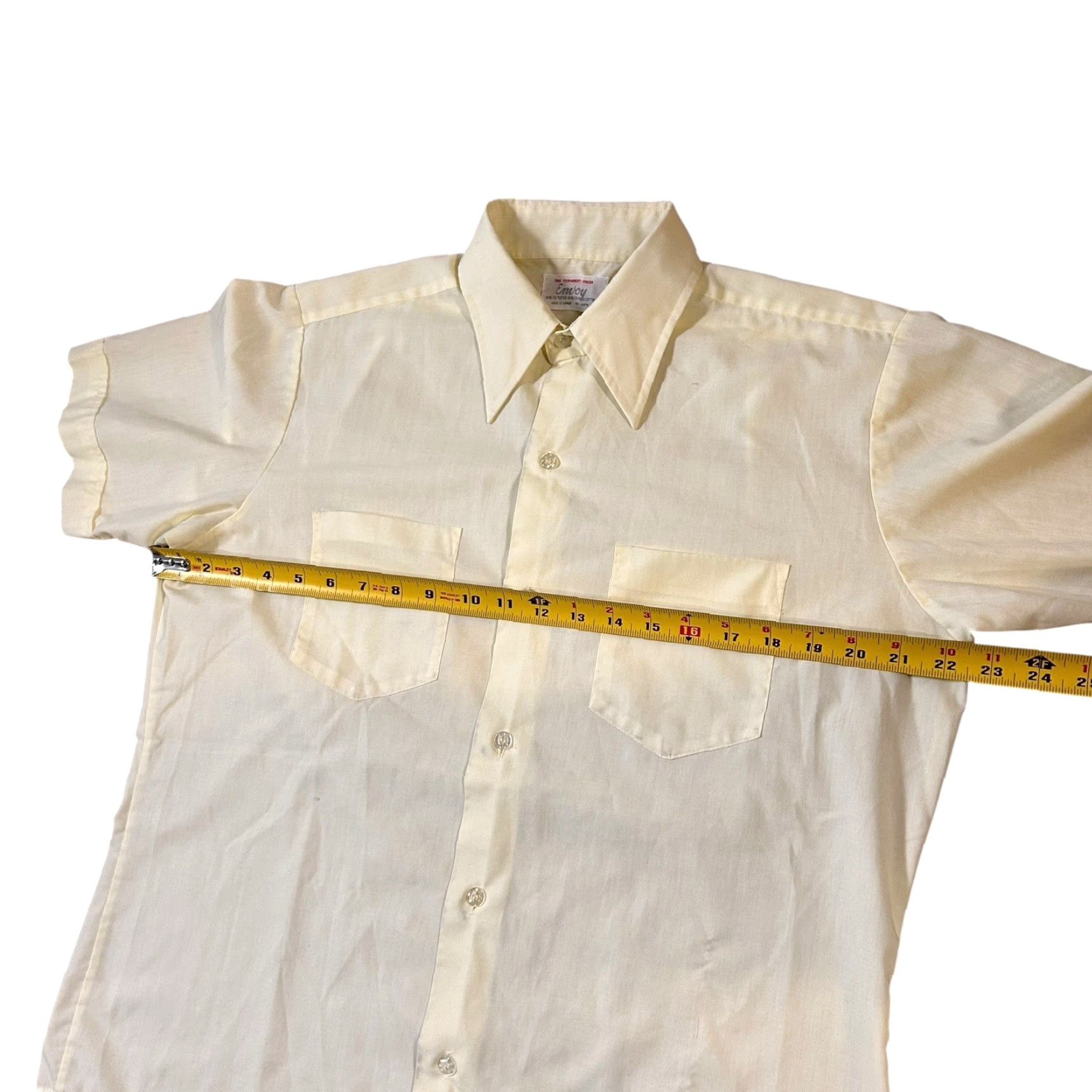 Vintage True Vintage 70s Envoy Shirt Sheer Dagger Collar Disco 1970s Solid Yellow Medium Size US M / EU 48-50 / 2 - 6 Thumbnail