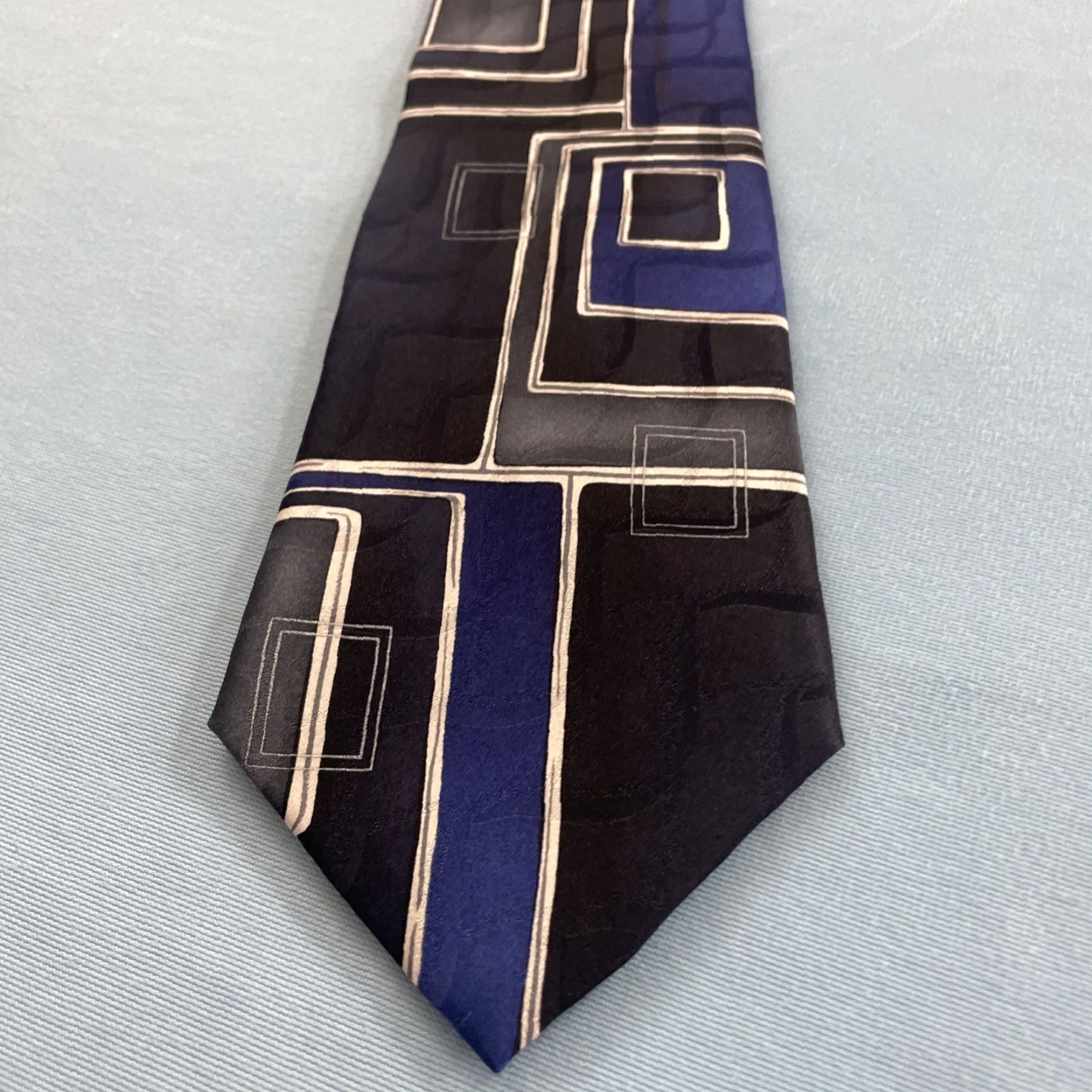 Arrow VINTAGE Arrow Blue Silk Tie Geometric Abstract Retro Mobster 90s Western 58 One Size Men Size ONE SIZE - 7 Thumbnail