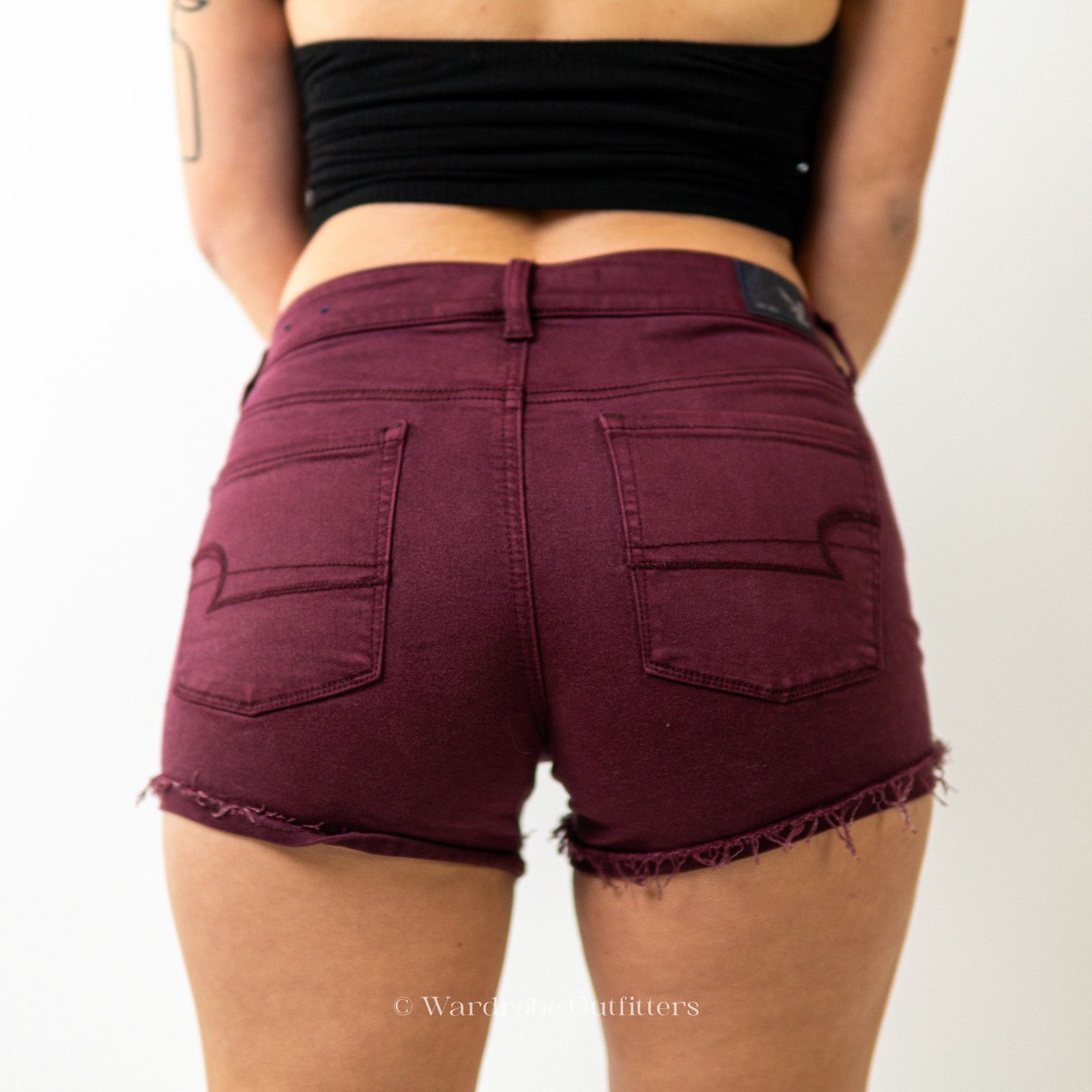 American Eagle Outfitters AEO Plum Denim Super Stretch High Rise Shortie Shorts Size 28" / US 6 / IT 42 - 6 Thumbnail
