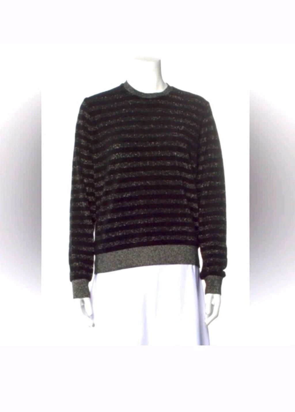 Saint Laurent Paris Saint Laurent Black And Silver Striped Sweater size L Size L / US 10 / IT 46 - 1 Thumbnail