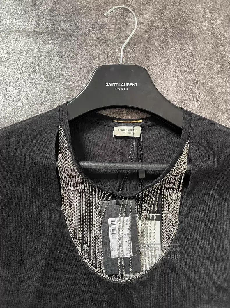 Saint Laurent Paris Saint Laurent Paris Silk Front Chain Fringe Short Sleeve Size US S / EU 44-46 / 1 - 2 Thumbnail