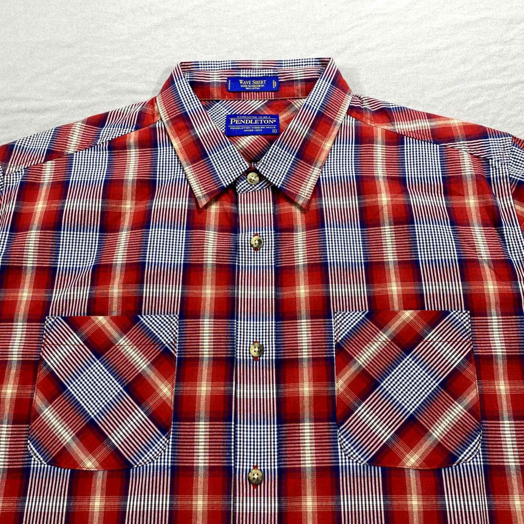 Pendleton Pendleton Wave Shirt Mens L Red Plaid Button Up Casual Outdoor 90s American USA Short Sleeve Collared Cotton Shirt Mens Size US L / EU 52-54 / 3 - 3 Thumbnail
