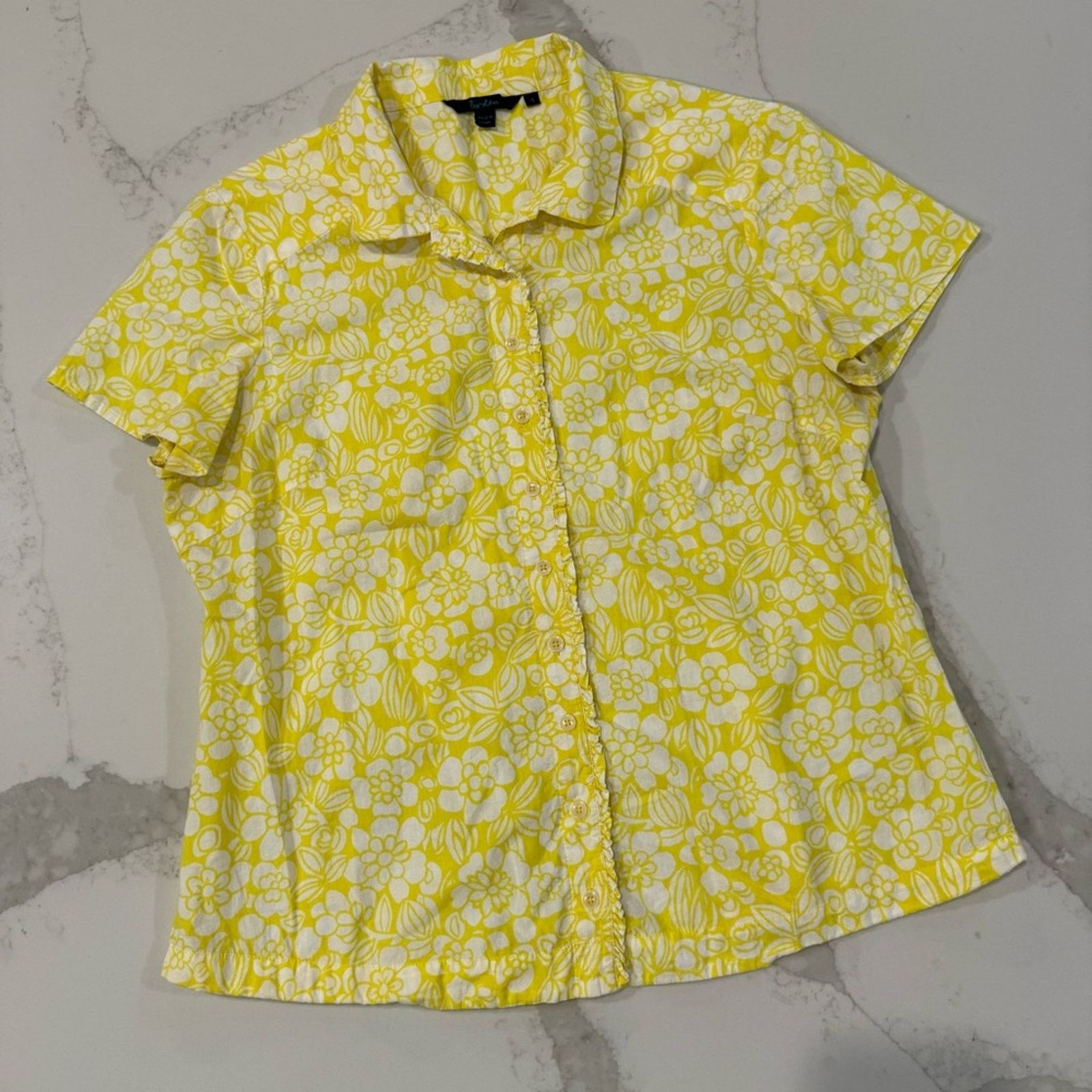 Boden Biden Floral Ruffle Trim Button Down Shirt Womens 16 Size XXL / US 16-18 / IT 52-54 - 1 Thumbnail