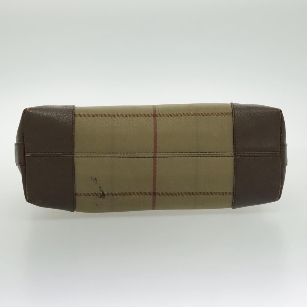 Burberry Nova Check Hand Bag Canvas Leather Brown Gold