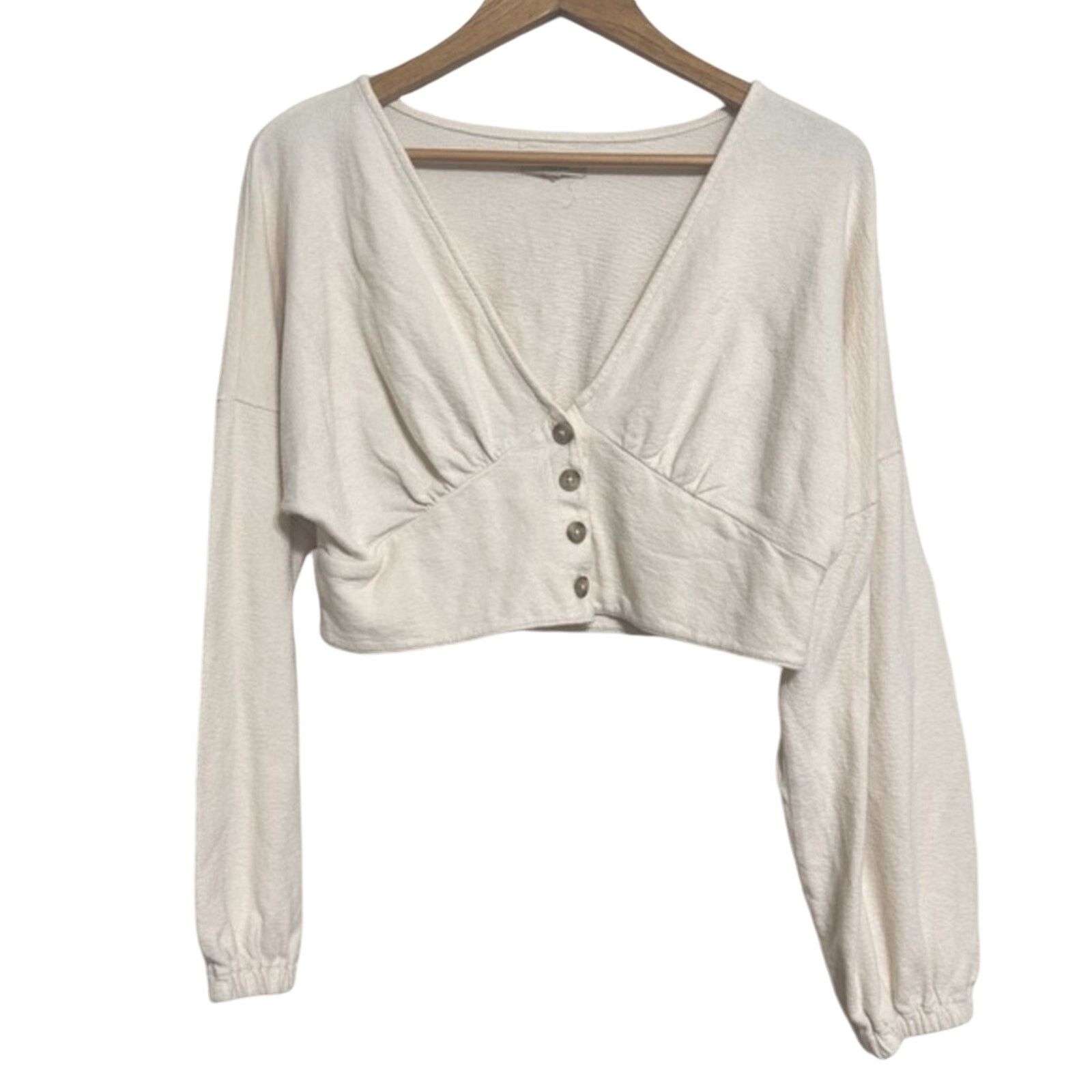 Madewell MADEWELL Women's Deep-V Button-Front Crop Top Size L / US 10 / IT 46 - 2 Thumbnail