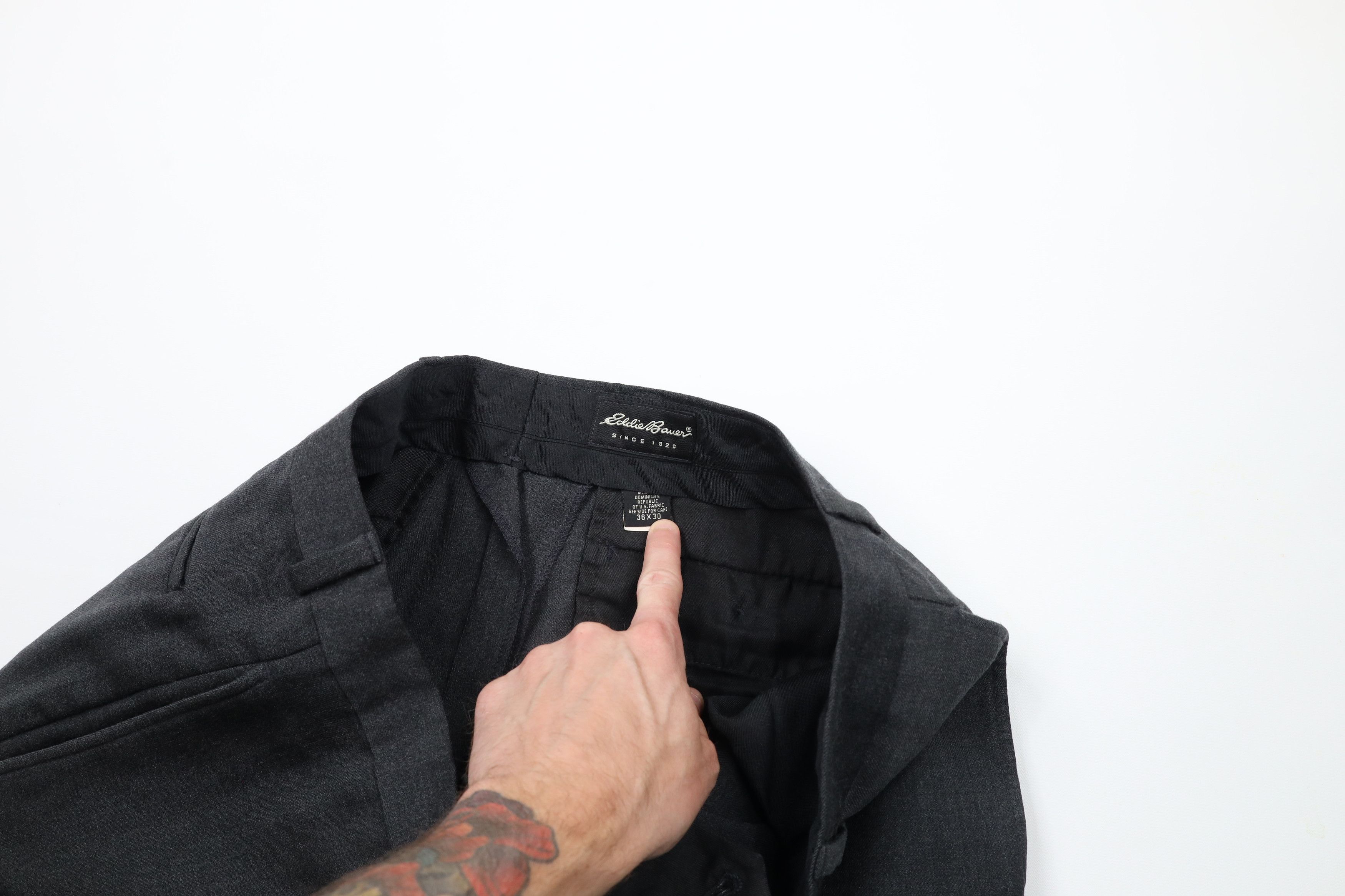 Eddie Bauer × Vintage Vintage 90s Eddie Bauer Cuffed Wool Chino Pants Dark Gray Size US 36 / EU 52 - 8 Thumbnail