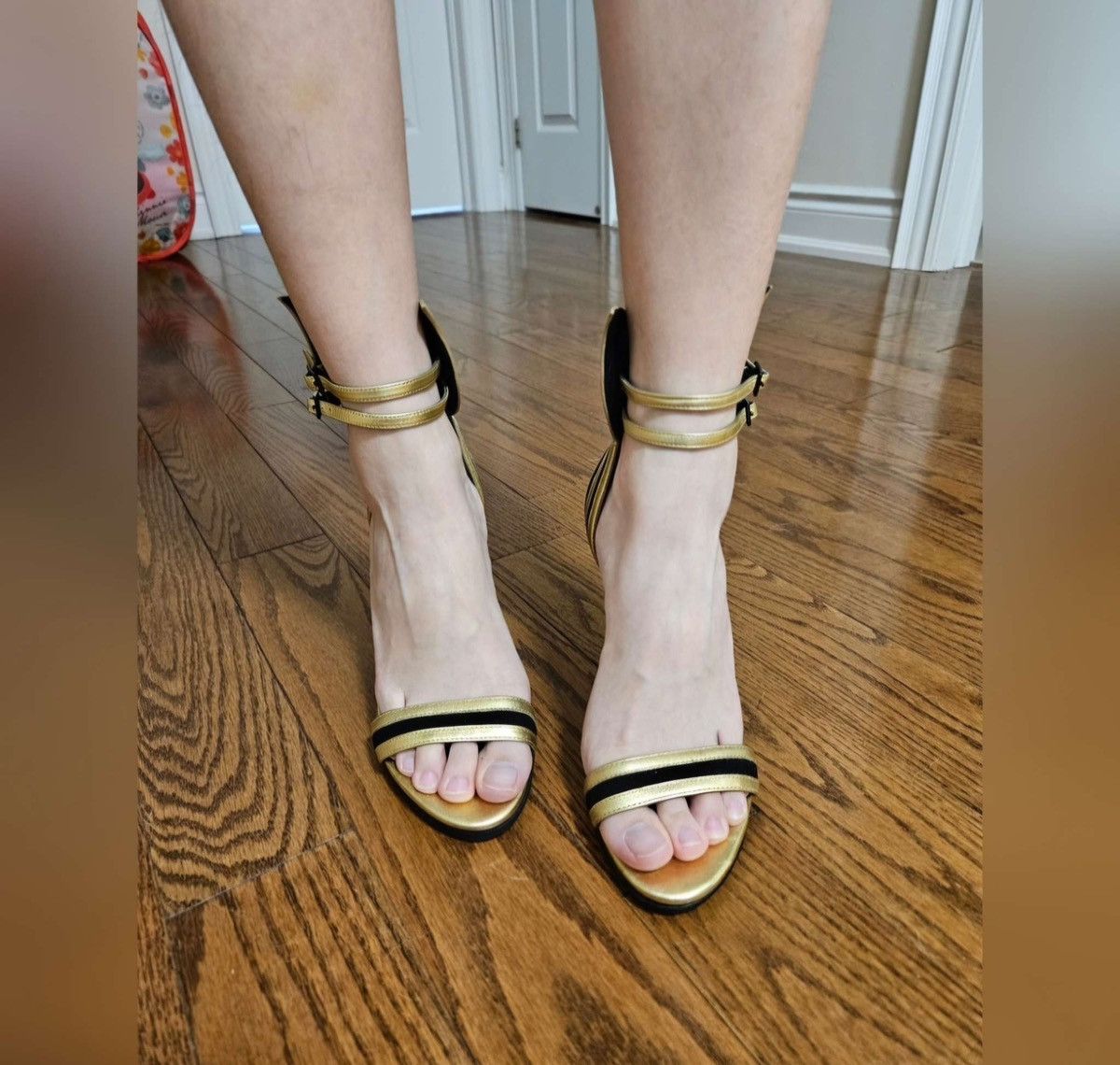 Vintage StellaLuna Gold Wings Leather Double Strap Heel Sandals Size US 6 / IT 36 - 2 Thumbnail