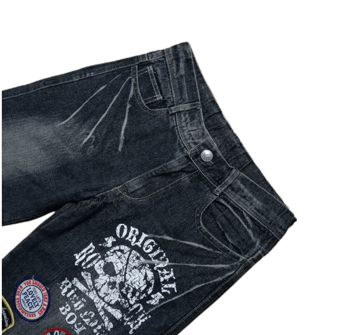 Affliction 🇯🇵 Japanese Crazy Baggy Skull Mixboy Patch Denim Pant Size US 30 / EU 46 - 3 Thumbnail