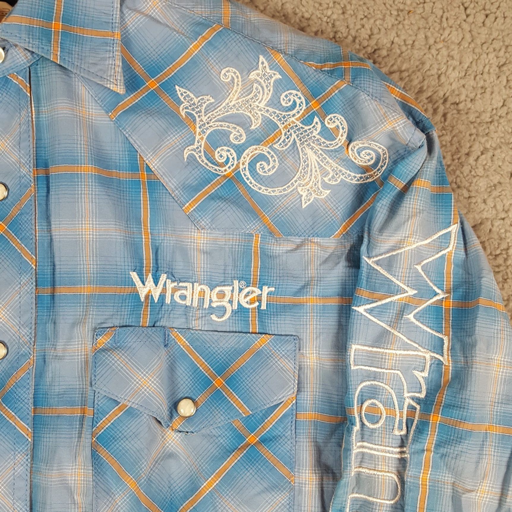 Wrangler VINTAGE Wrangler Western Pearl Snap Cowboy Shirt S Blue Cotton Button-Up Collar Cowboy, Western, 90s, Workwear, Casual Mens Size US S / EU 44-46 / 1 - 4 Thumbnail