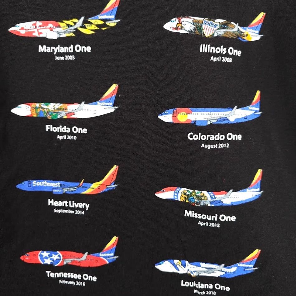 South2 West8 Southwestern Airlines T Shirt Mens Size Small Black Livery Tour 1971 To 2018 Size US S / EU 44-46 / 1 - 6 Thumbnail