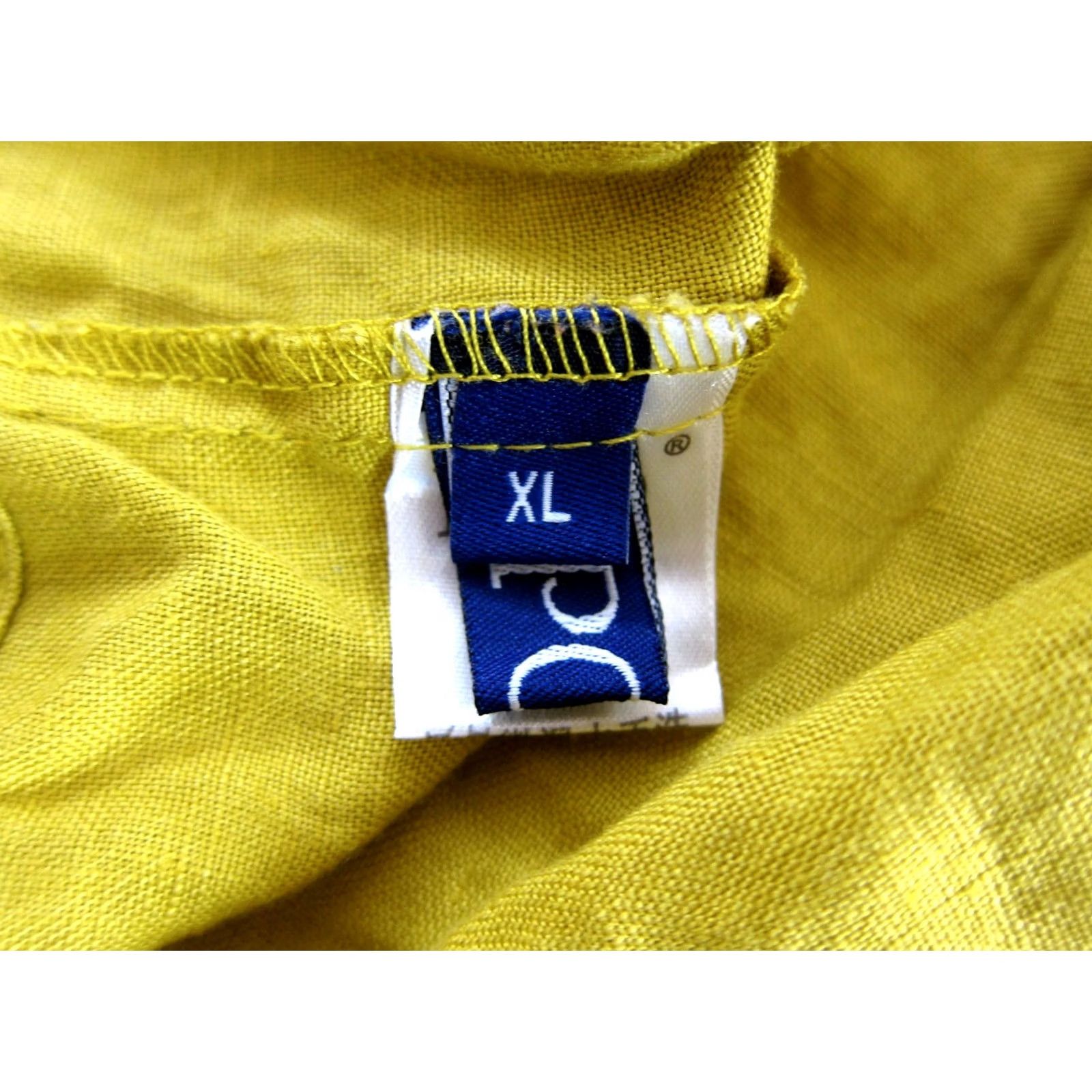 Vintage PCO 100% Linen Mustard Yellow Collar Short Sleeve Tunic Smock Shirt Dress XL Size XL / US 12-14 / IT 48-50 - 3 Thumbnail