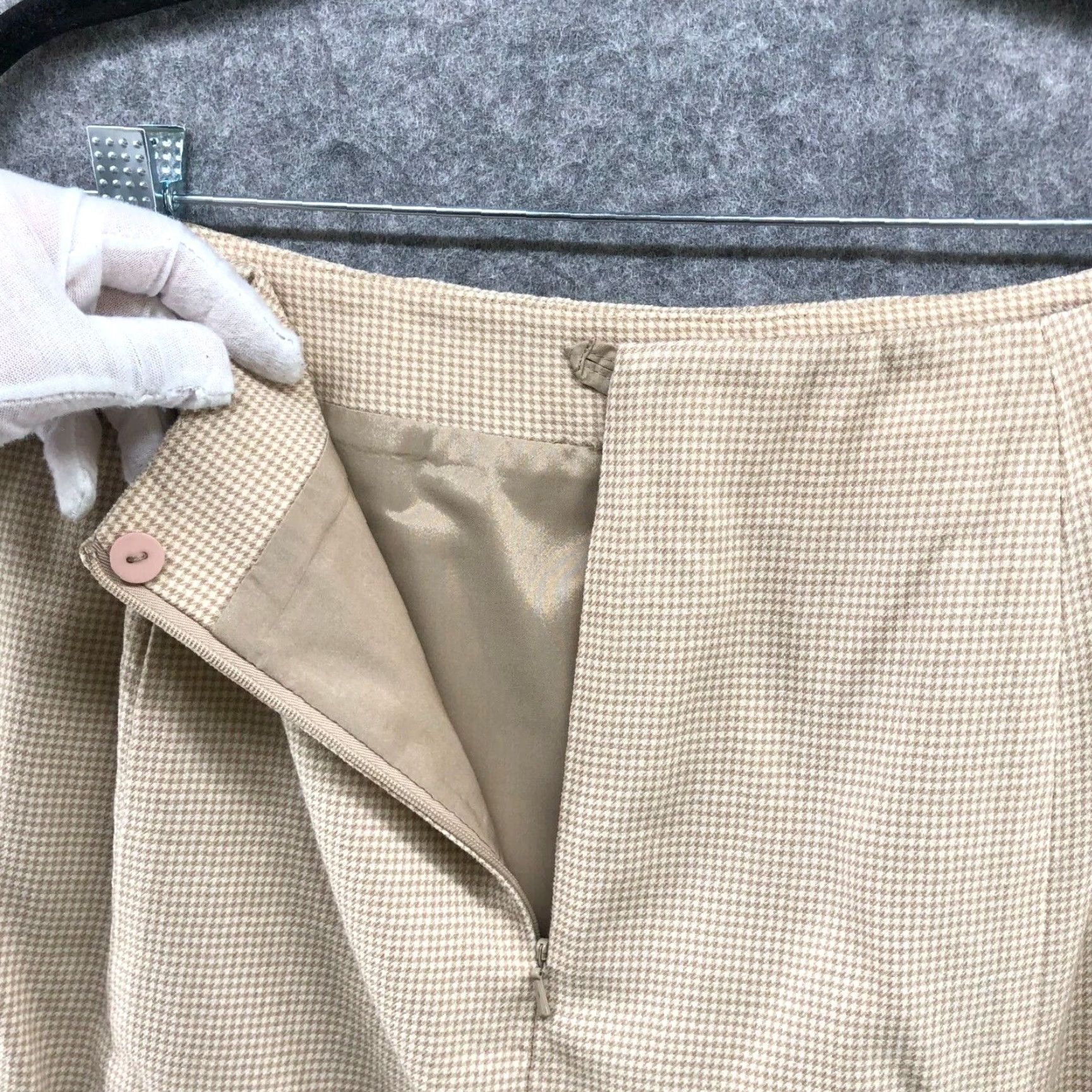 Lands' End Lands' End Wool Stretch Pencil Skirt Beige Size 16 Womens Knee Length Back Zip Plaid Plaid Workwear Formal Career Size 38" / US 16 / IT 52 - 5 Thumbnail