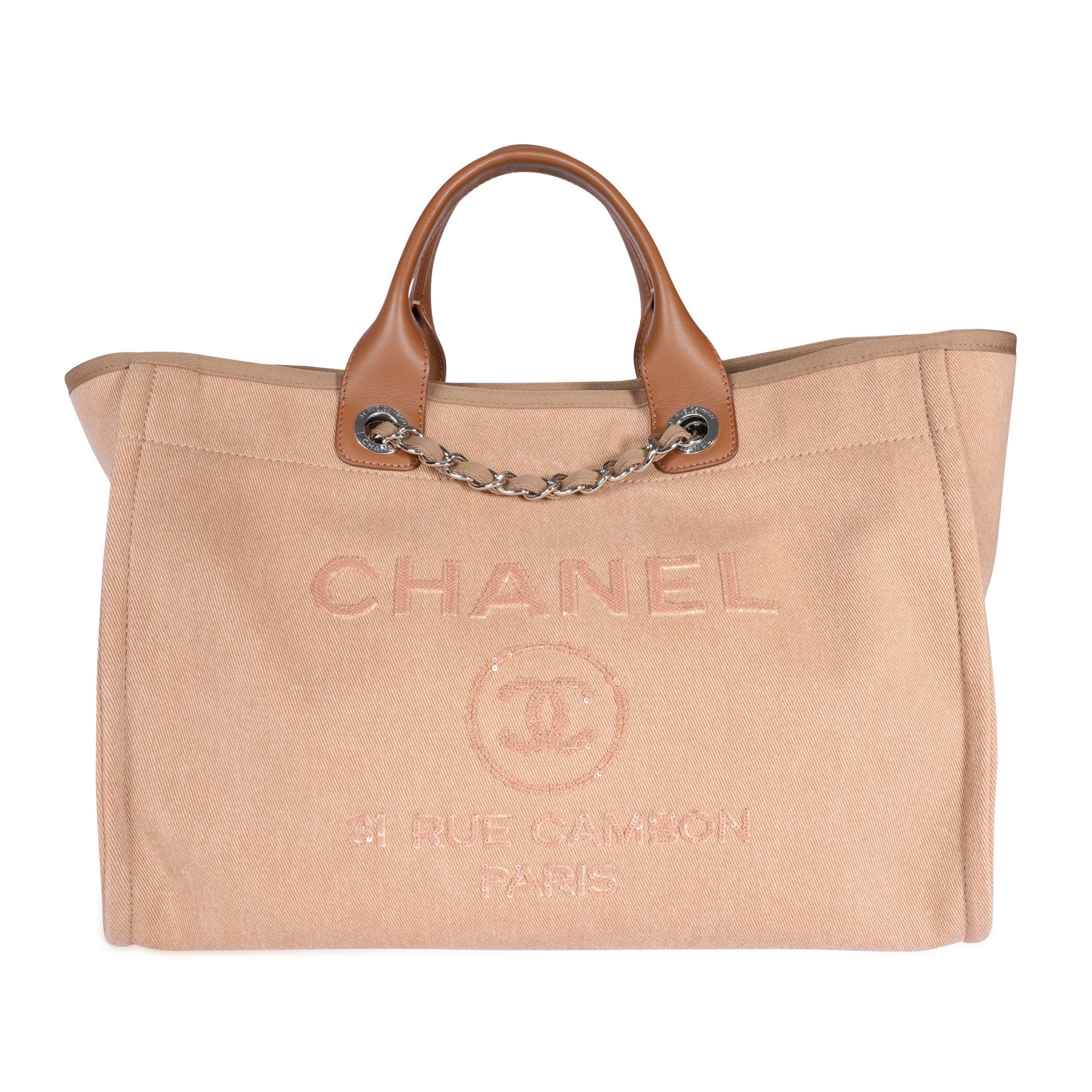 image of Chanel Camel Canvas & Sequins Large Deauville Tote, Women's