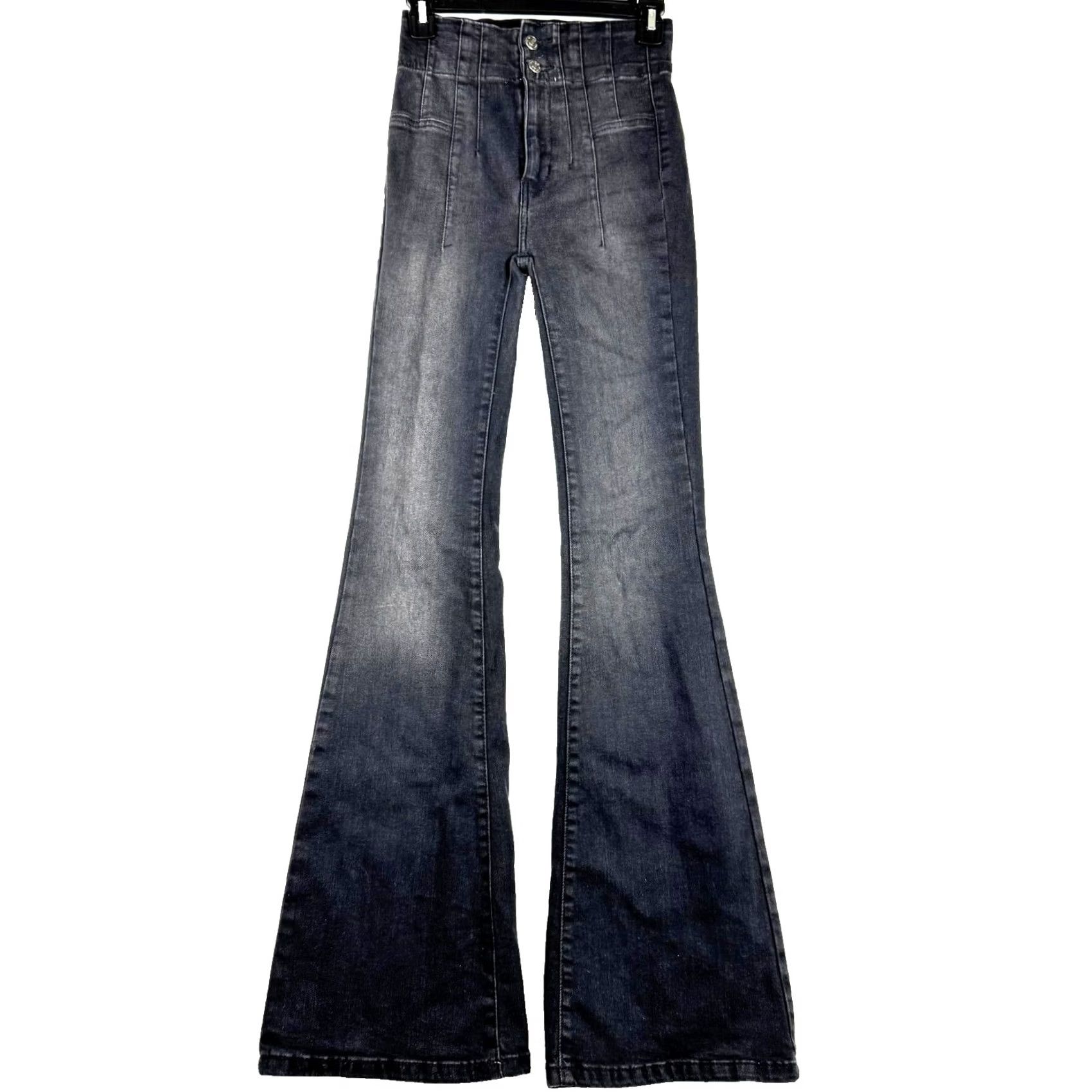 Free People Free People Jeans 24 24 Wayde High Rise Flared Bell Bottoms Denim Black Womens Regular Boho 90s 00s Bohemian Spring Fall Winter Girls Mens Size 42" / US 20 - 2 Thumbnail