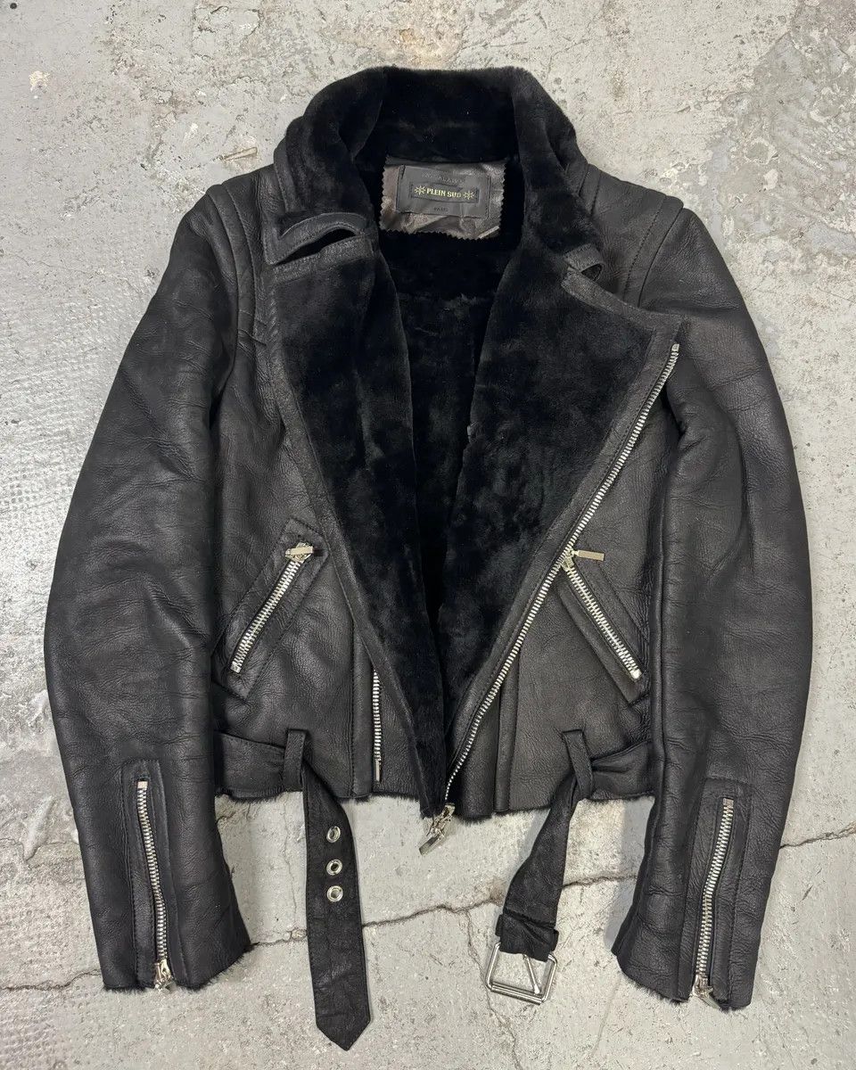 Vintage 2000s Plein Sud Faycal Amor Black Shearling Leather Asymmetrical Jacket Size M / US 6-8 / IT 42-44 - 2 Thumbnail