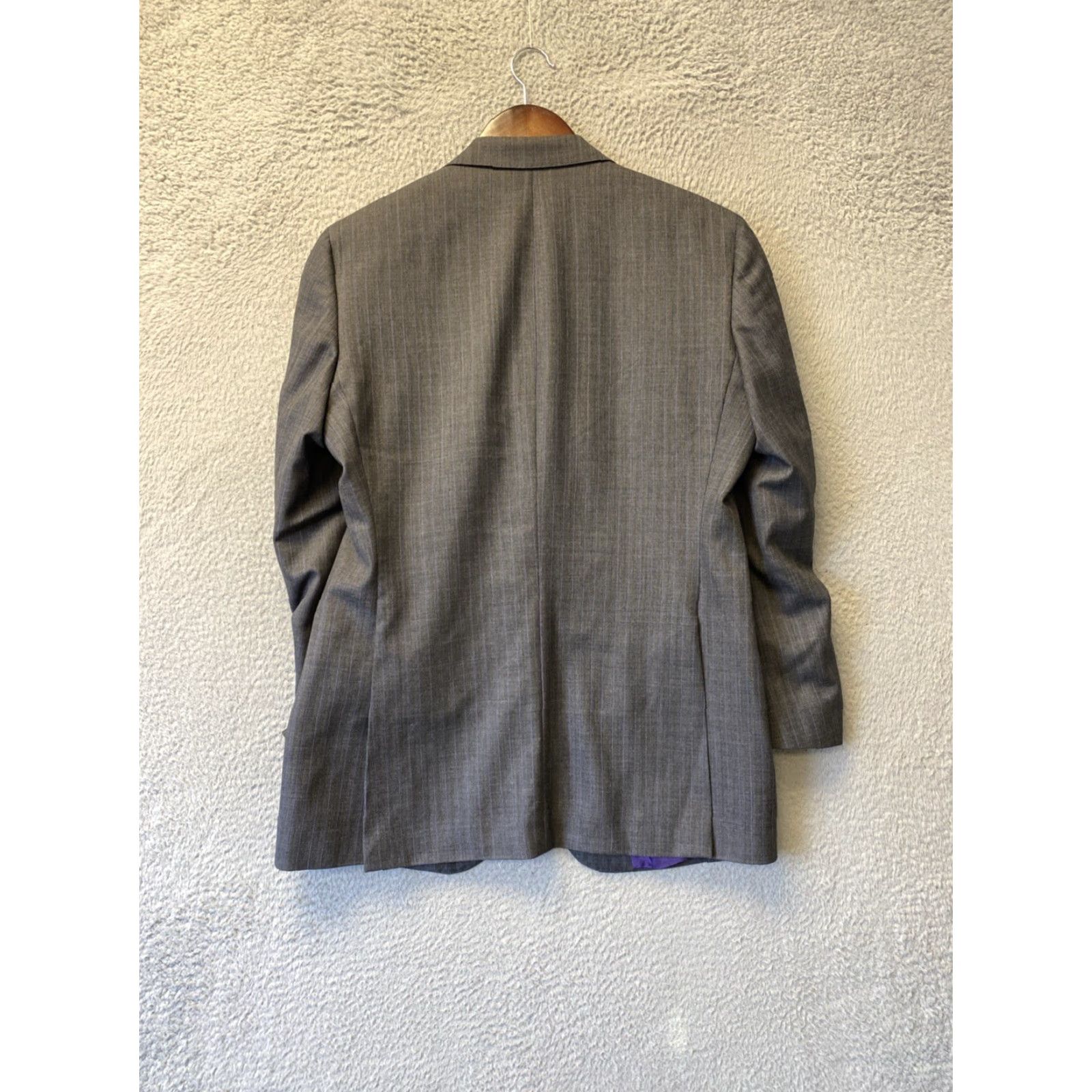 Vintage Tom James Blazer Mens 40R Grey Wool Twill Striped Notch Lapel Double-Vented 2-Button Front Jacket /135-17 Size 40R - 6 Thumbnail
