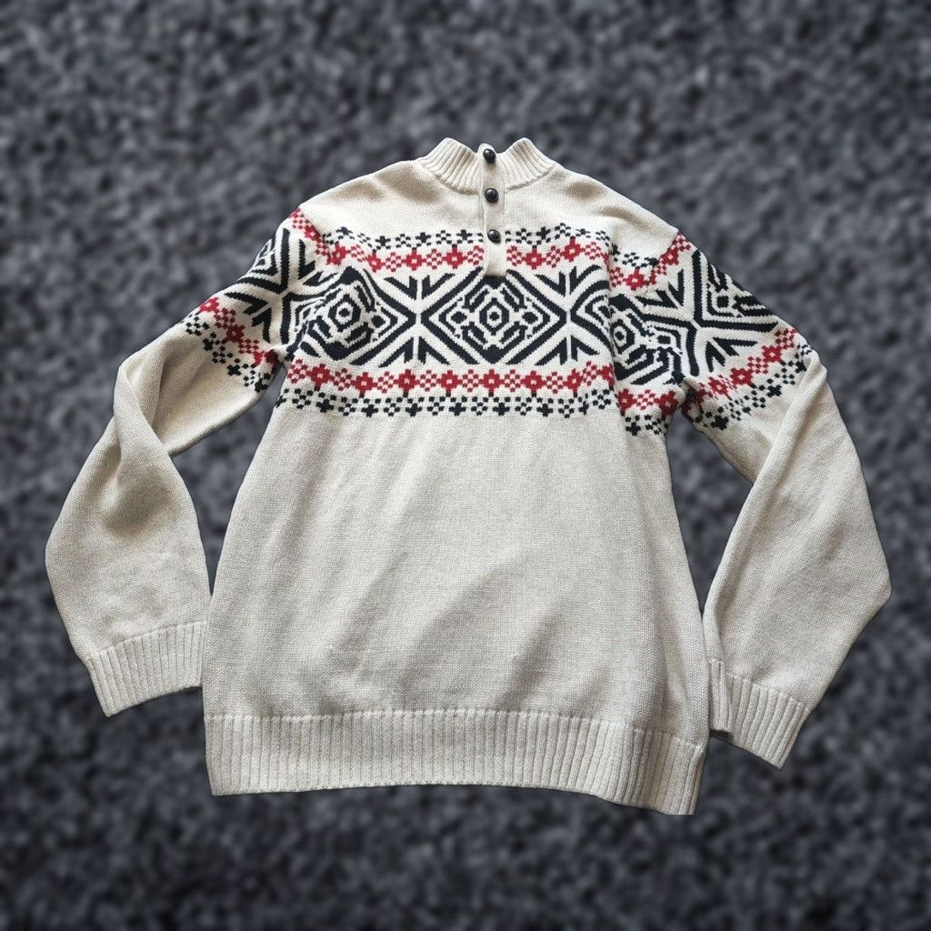 Chaps Chaps Mens L Ralph Lauren Sweater Fair Isle Cotton Button Mock Neck Cap? Size US L / EU 52-54 / 3 - 1 Thumbnail