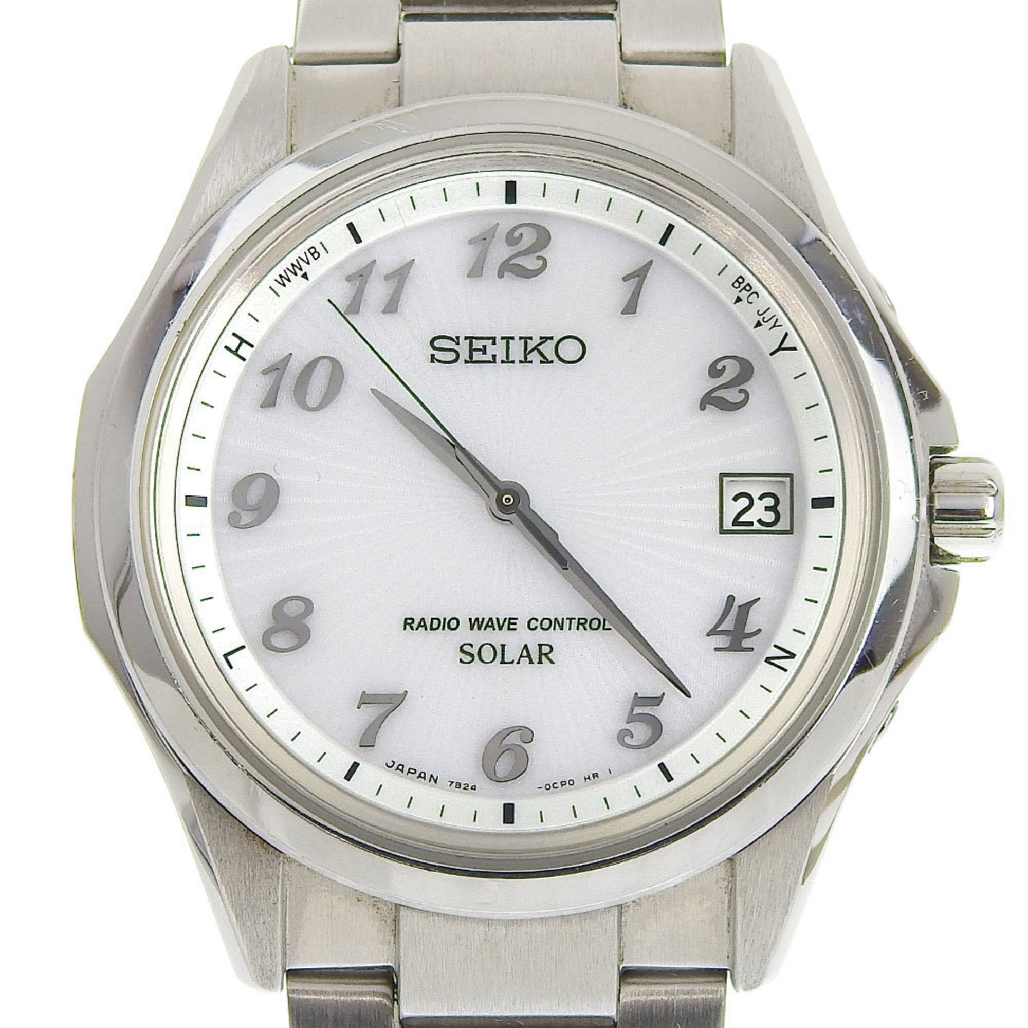 image of Seiko Selection Date Men's Solar Radio Watch White Dial Sbtm237 in Silver