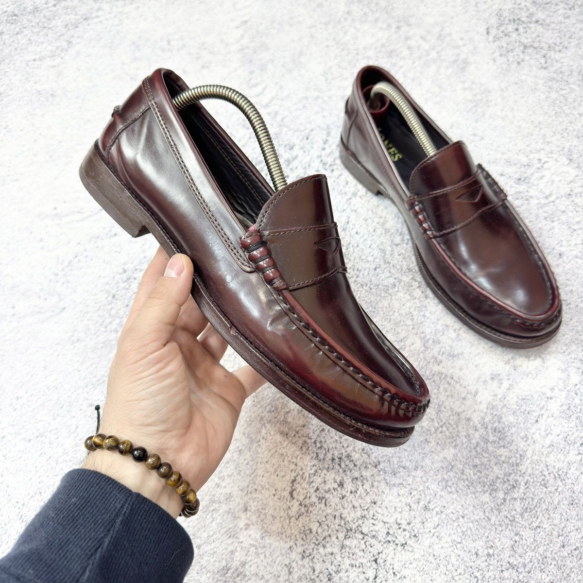 Handmade Jones Mens Burgundy Penny Loafers US9 UK8 EU42 27cm Size US 9 / EU 42 - 3 Thumbnail