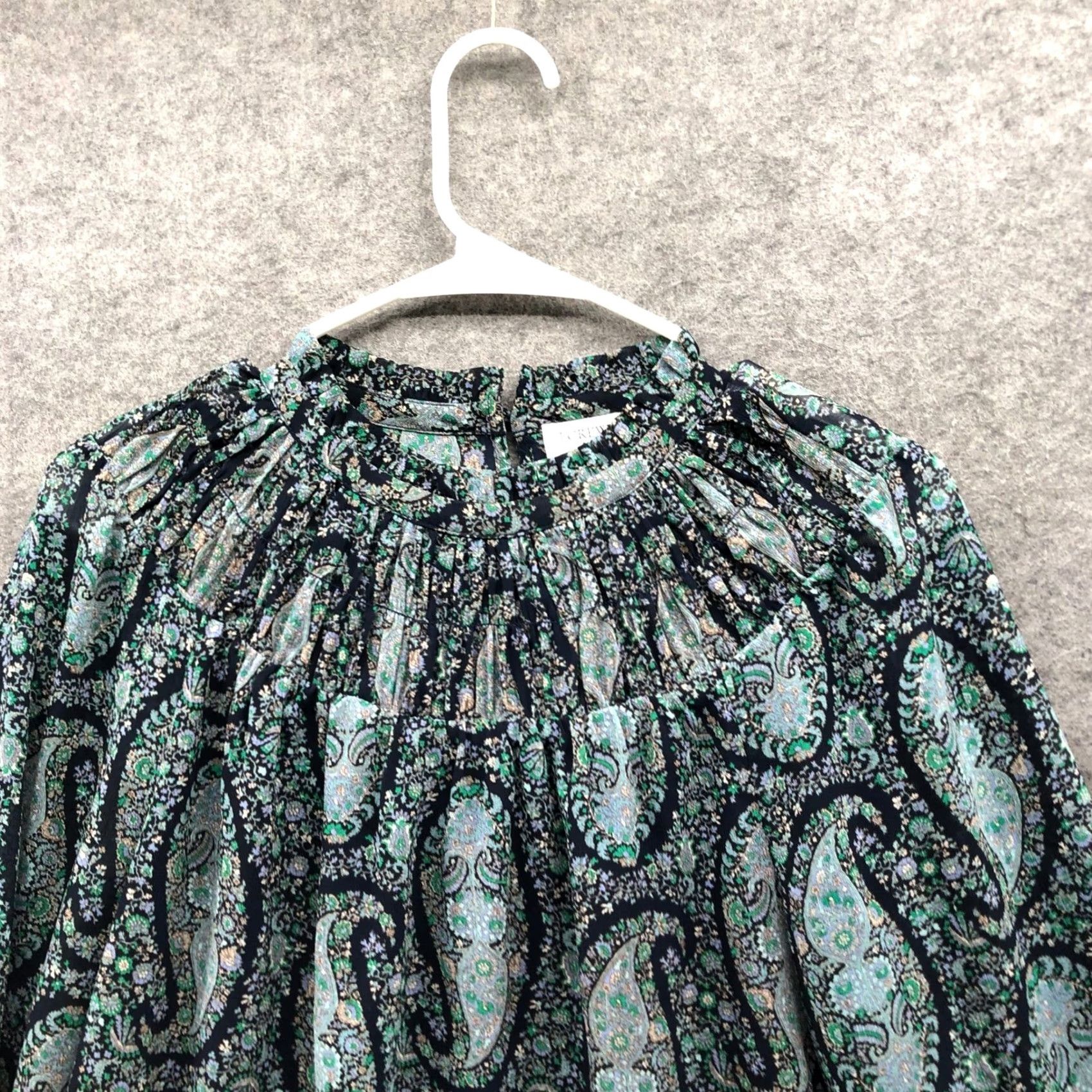 J.Crew VINTAGE J. Crew Blouse Shirt Paisley Print Chiffon Teal Green Womens S Long Sleeve Mock Neck BPMS Size S / US 4 / IT 40 - 5 Thumbnail