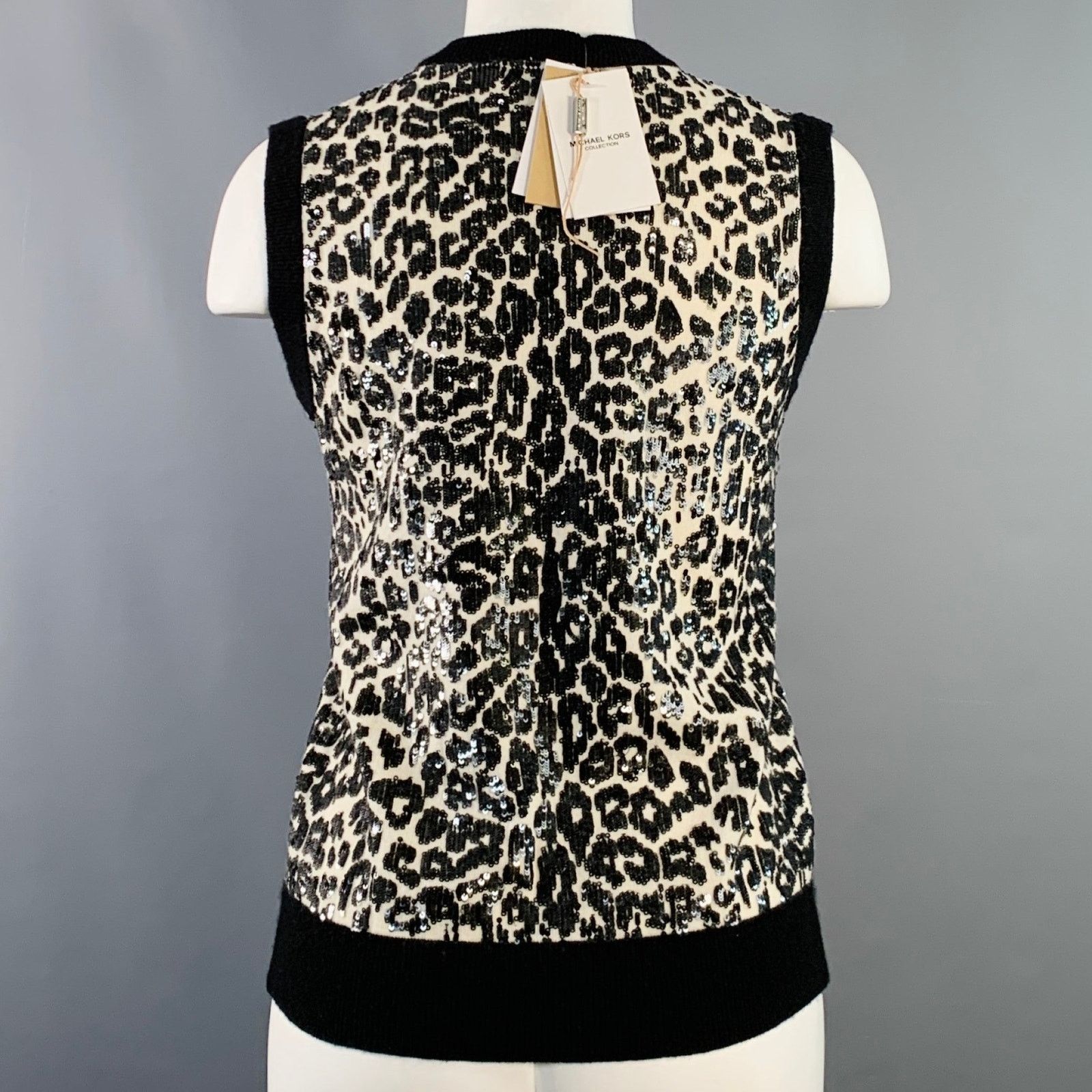 Michael Kors MICHAEL KORS Black Cashmere Sequined Animal Print Dress Top Size S / US 4 / IT 40 - 4 Thumbnail