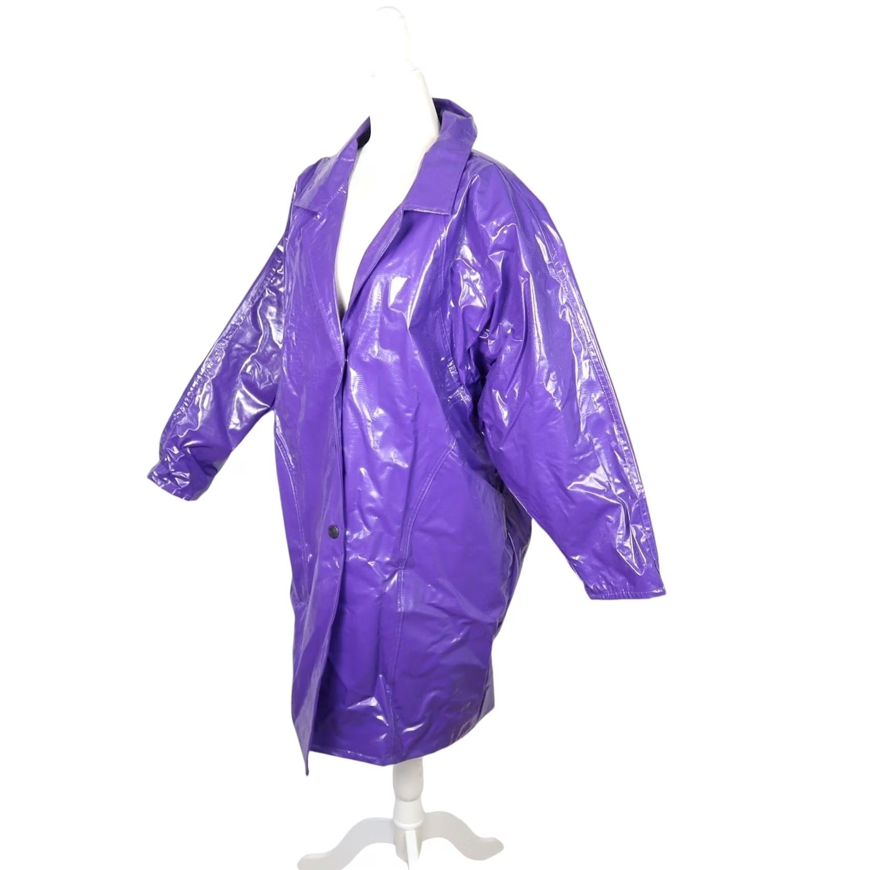 Vintage VINTAGE Kenn Sport Wippette Coat Jacket Purple Vinyl Mid-Length Women's S 80s Overcoat Fall Winter Spring Size S / US 4 / IT 40 - 3 Thumbnail