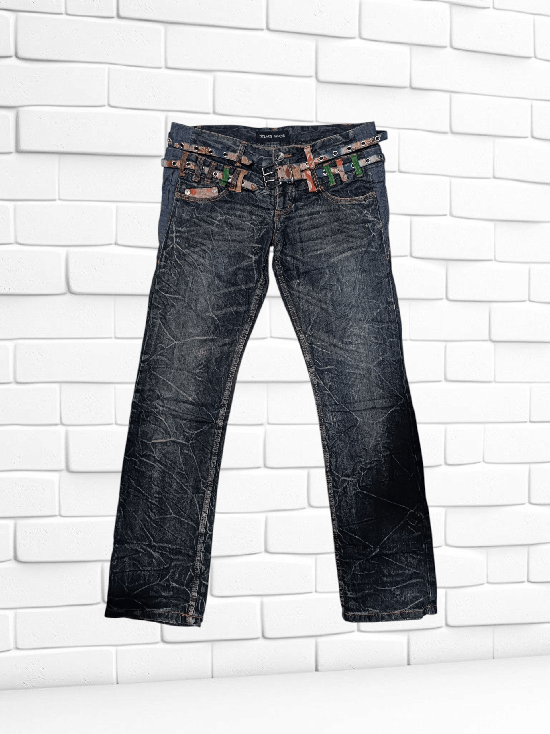 Japanese Brand Vintage Nylaus Distressed Double Waist Bondage Punk Jeans Size US 32 / EU 48 - 1 Thumbnail