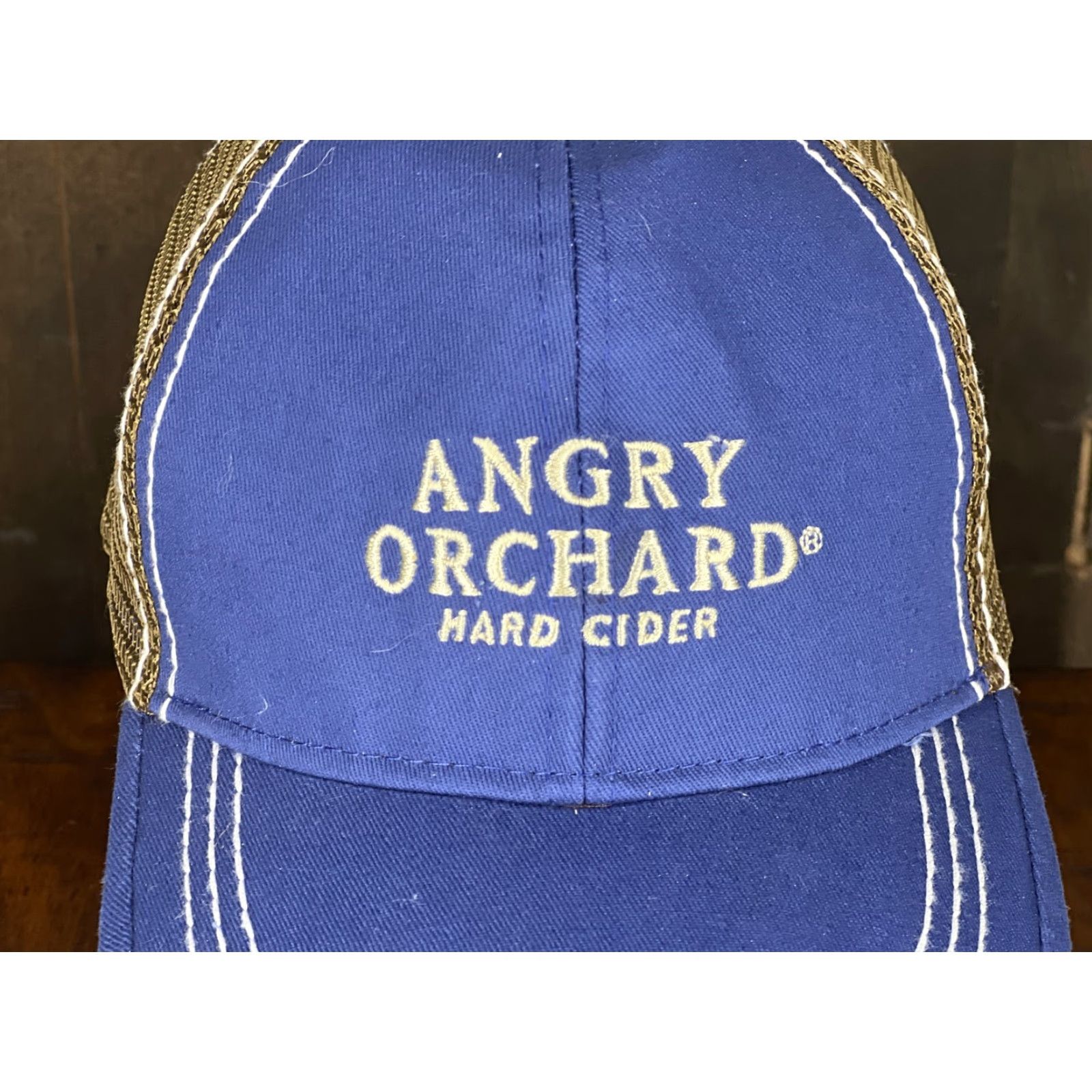 Cider Angry Orchard Trucker Hat Cap 6x6 One Size Blue Beige Adjustable Casual Men Shop Wear Cap Size ONE SIZE - 7 Thumbnail