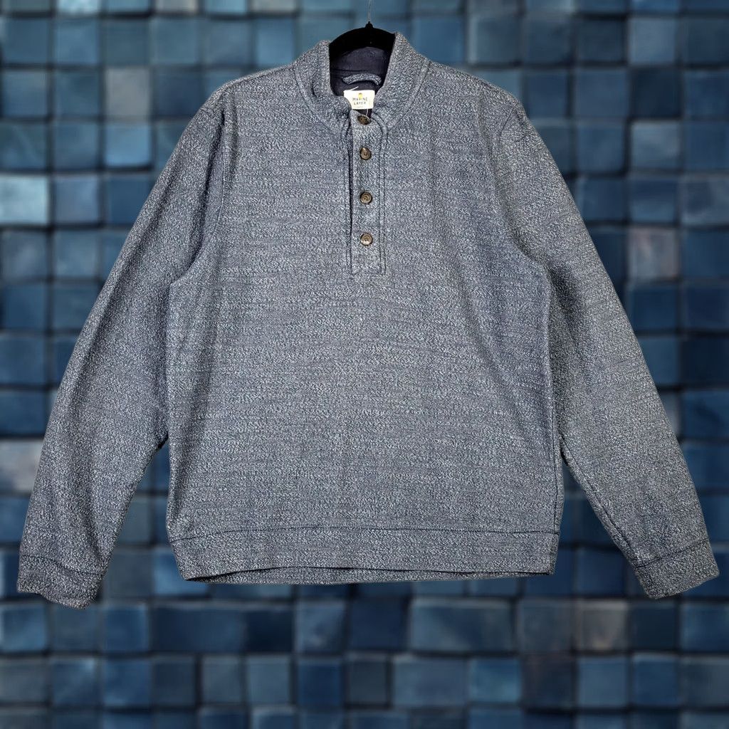 Marine Layer Marine Layer Mens Size L 1/4 Button up Sweatshirt Size US L / EU 52-54 / 3 - 1 Thumbnail