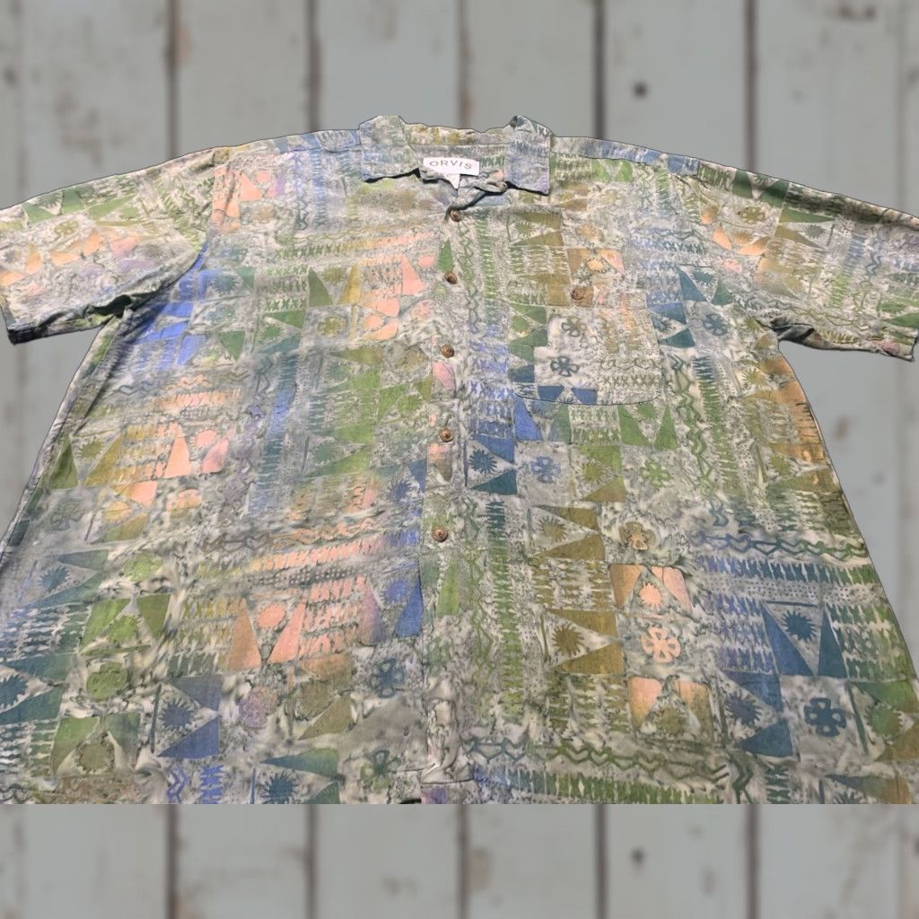 Orvis Orvis Men's Short Sleeve Button-Up Shirt XL Multicolor Geometric Tribal Cotton Rayon Lightweight Pockets Size US XL / EU 56 / 4 - 1 Thumbnail