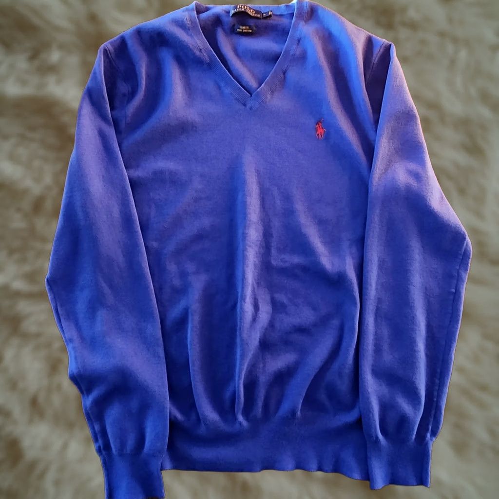 Polo Ralph Lauren VINTAGE Polo Ralph Lauren Sweater Mens Large Blue V Neck Pullover Pima Cotton Casual Mens Size US L / EU 52-54 / 3 - 1 Thumbnail