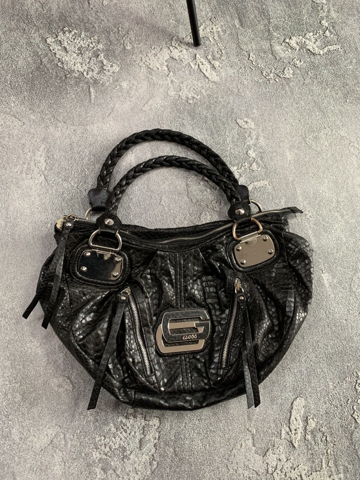 Guess Vintage Guess Y2K Black HandBag Avant Garde Python Patern Size ONE SIZE - 1 Thumbnail