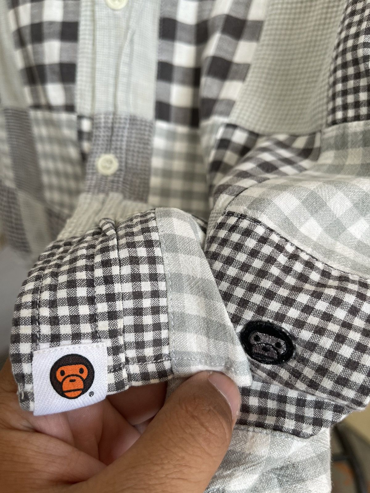 Vintage Baby Milo Store Bape Patchwork Button Longsleeve Shirt Size US L / EU 52-54 / 3 - 4 Thumbnail