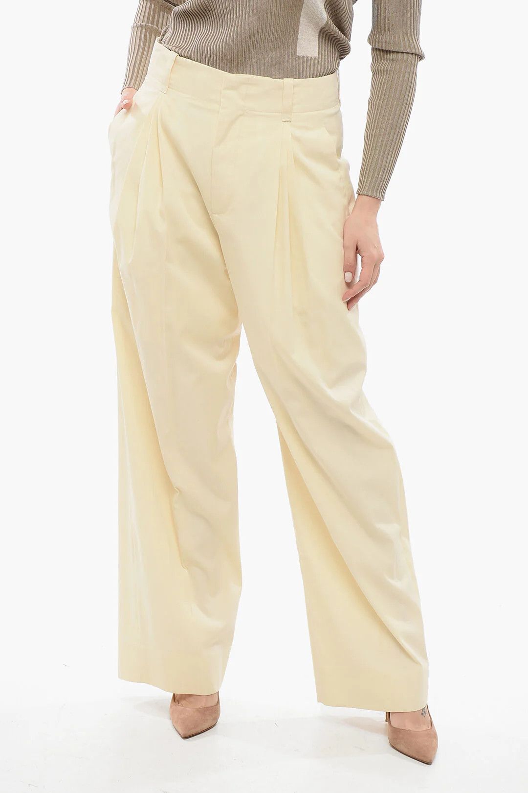 Bottega Veneta og1mm0426 Silk-Blend Palazzo Pant in Beige Size 27" / US 4 / IT 40 - 1 Thumbnail