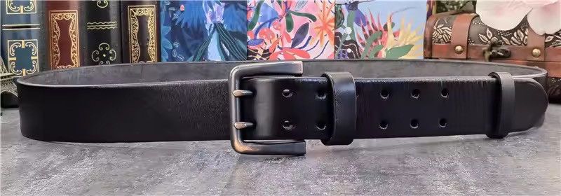 Genuine Leather Super Wide 4.2 CM Thick Genuine Leather Double Buckle Belt Size ONE SIZE - 6 Thumbnail
