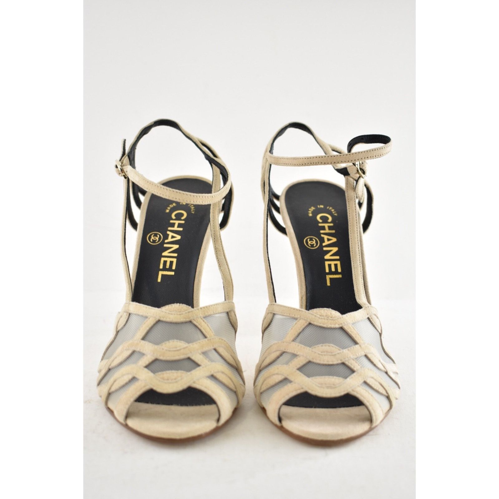 Chanel 18C Mesh CC Logo Strappy Ankle Strap Sandals Heel Pump 37 Size US 7 / IT 37 - 6 Thumbnail