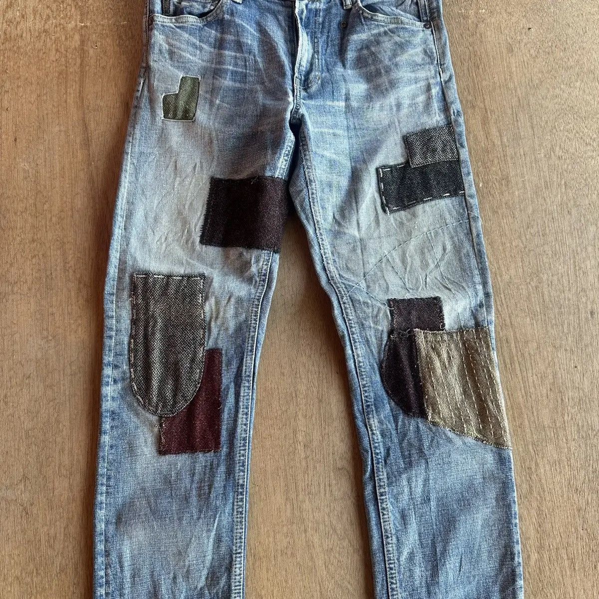 FDMTL RARE💥FDMTL BORO SASHIKO PATCHWORK DENIM PANTS/JEANS W32 L31 Size US 32 / EU 48 - 4 Thumbnail