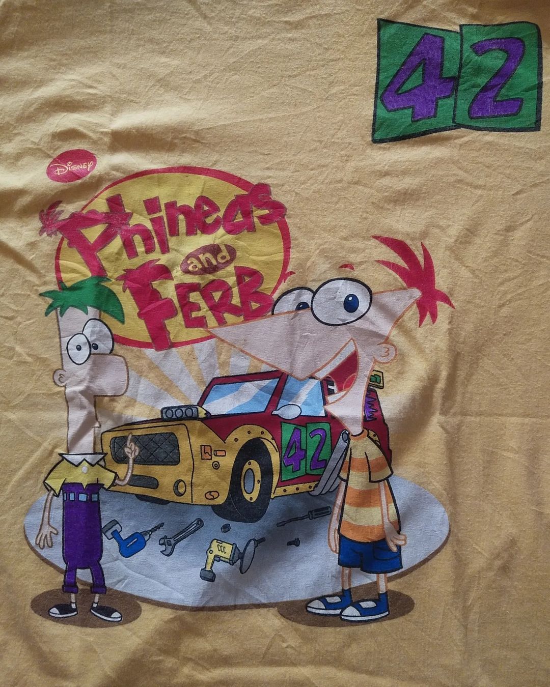 Anime × Cartoon Network × Disney Phineas and Ferb Yellow Big Print Cartoon Tees Size US M / EU 48-50 / 2 - 3 Thumbnail