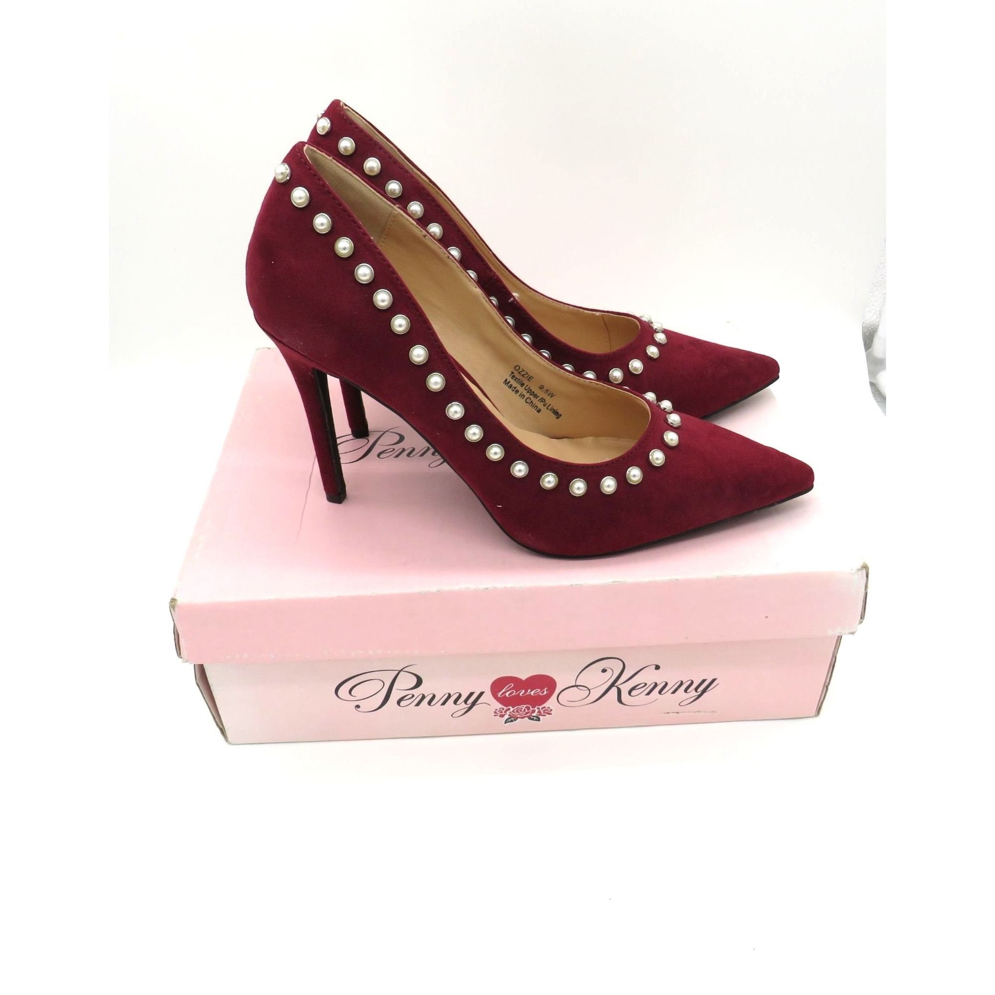 Other Penny Loves Kenny Burgundy Pearl-Studded Pointed Toe Heels Size US 9.5 / IT 39.5 - 1 Thumbnail