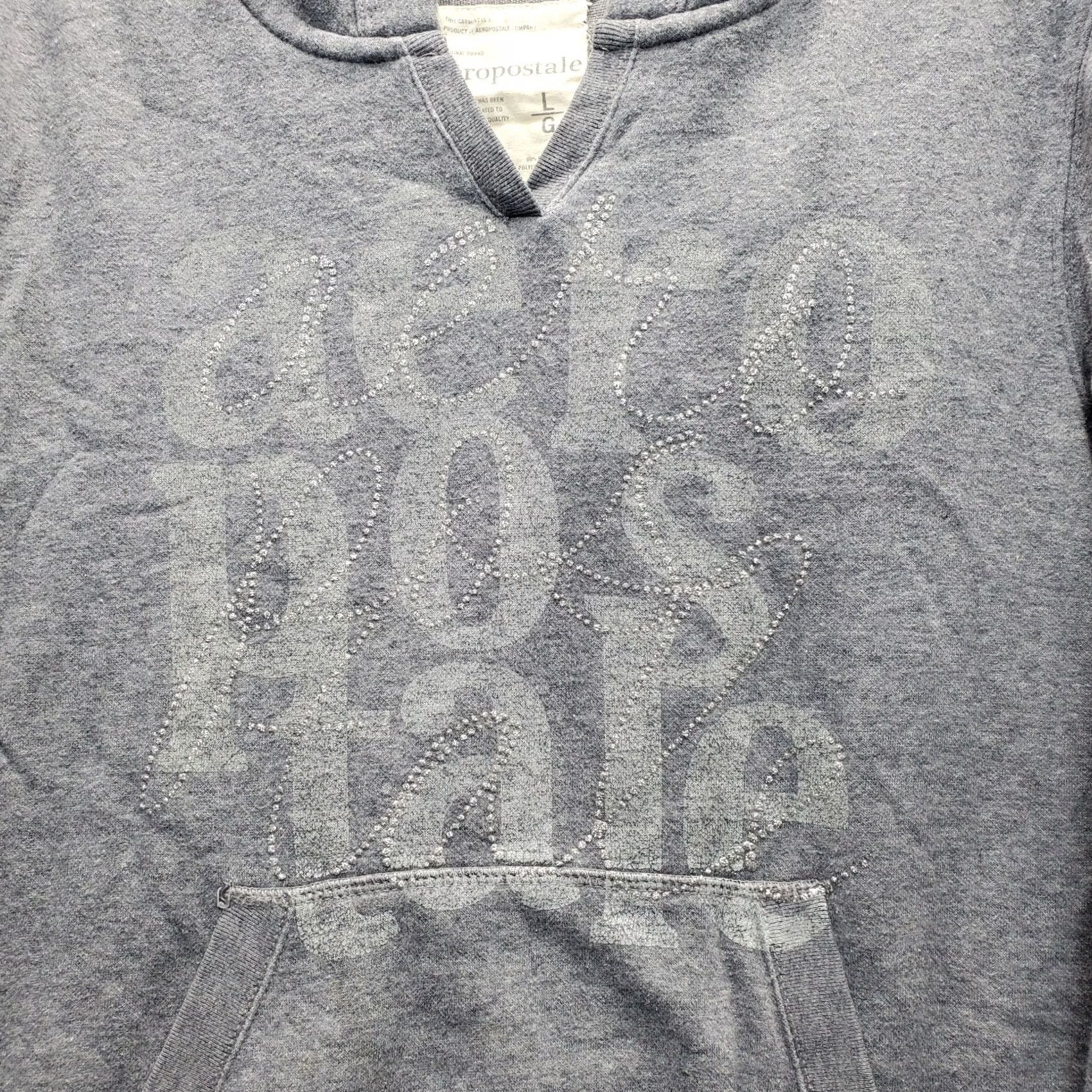 Vintage Aéropostale Hoodie Womens L Gray Fleece Lined Glitter Logo Long Sleeve Pullover Size L / US 10 / IT 46 - 7 Thumbnail