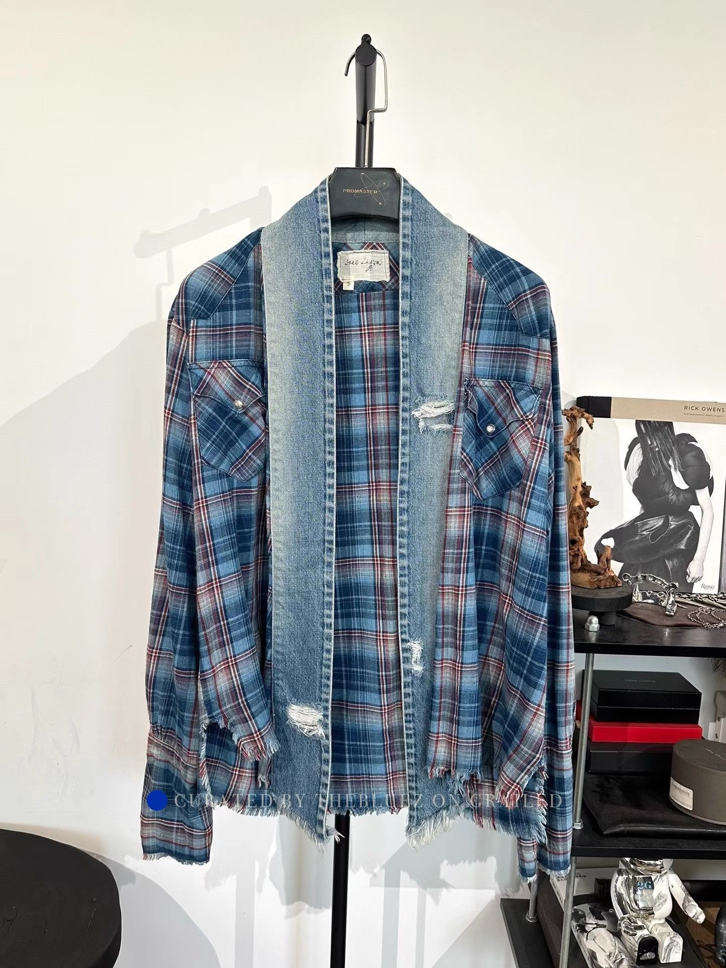 Greg Lauren Distressed Blue Spliced Robe Coat Size US L / EU 52-54 / 3 - 1 Thumbnail