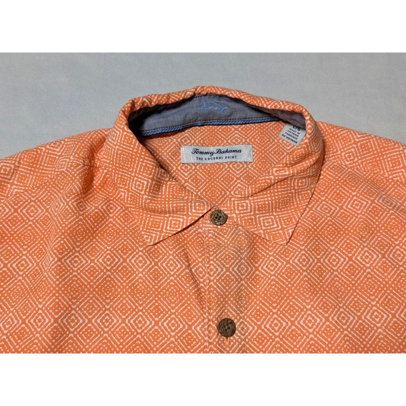 Tommy Bahama Tommy Bahama The Coconut Point Shirt Orange Geo Tencel Blend - Men Large Shirt Mens Orange Geometric Short Sleeve Button-Up Size US L / EU 52-54 / 3 - 3 Thumbnail
