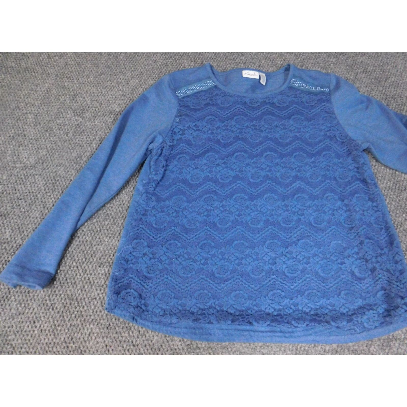Vintage Kim Rogers Womens Sweater Pullover Crew Neck Blue PR Petite Knit Lightweight Long Sleeve Corkbackless? Size L / US 10 / IT 46 - 3 Thumbnail