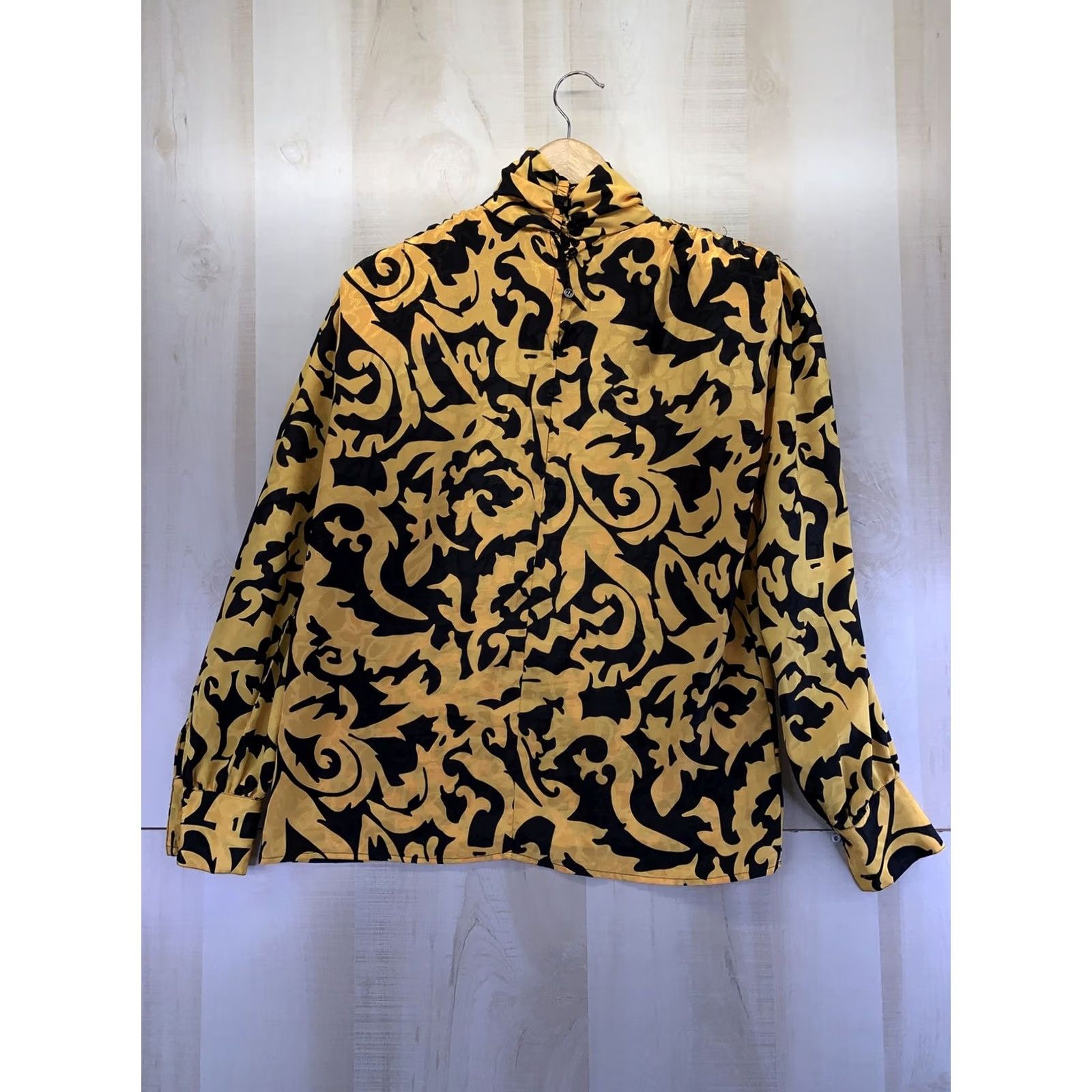 Anne Klein VINTAGE Ann Klein For New Concepts Gold/Black High Neck Blouse Top Sz 6 Womens Blouse Gold Black 1980s Size M / US 6-8 / IT 42-44 - 4 Thumbnail