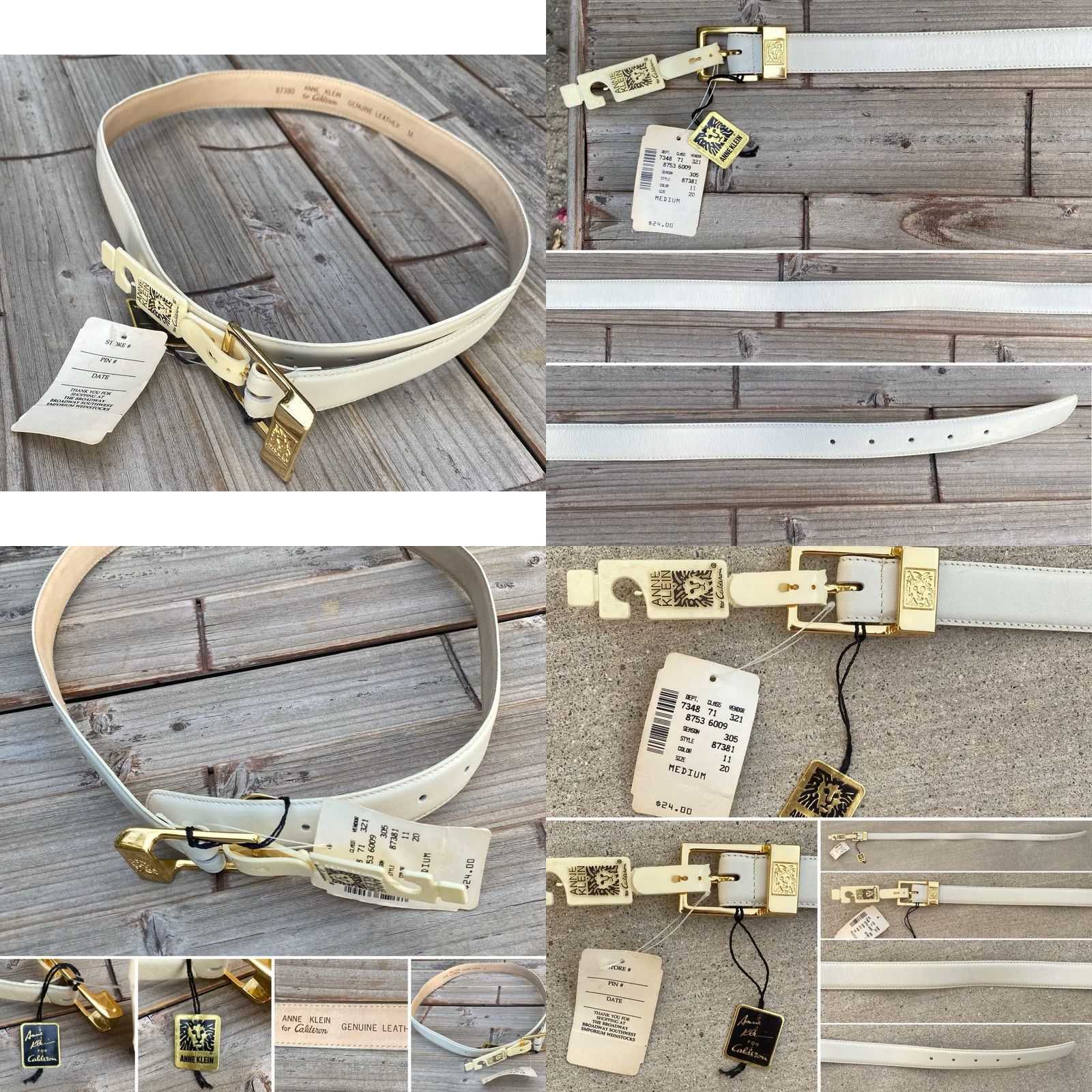 Anne Klein VINTAGE Anne Klein Leather Belt Cream Gold Buckle Lion Logo Medium NOS Women Belt Ivory Lion Logo 80s 90s Size ONE SIZE - 9 Thumbnail