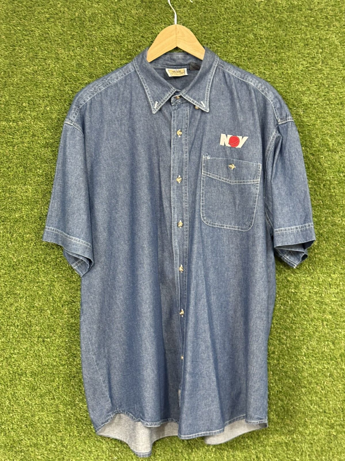 Vintage NOV Denim Short Sleeve Work Shirt Oil Energy Jean XL Size US XL / EU 56 / 4 - 1 Thumbnail