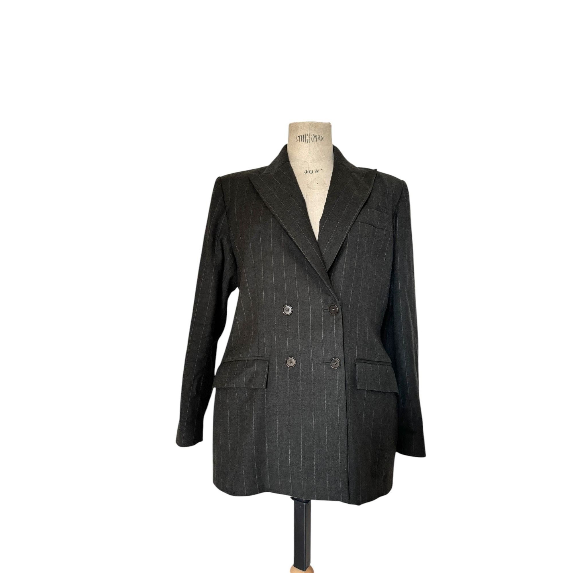 Yves Saint Laurent Vintage Grey Striped Wool Double Breasted Jacket Size L / US 10 / IT 46 - 1 Thumbnail