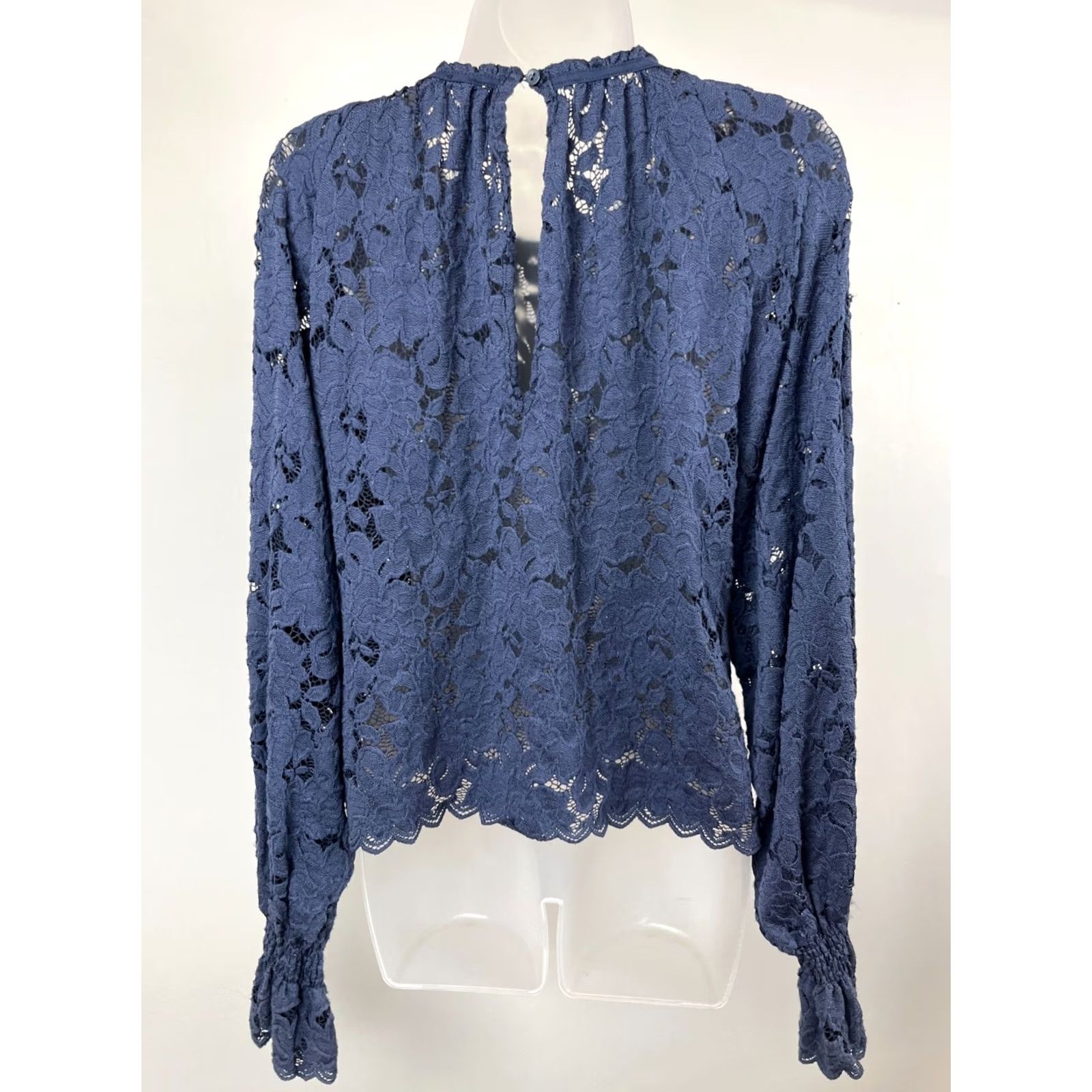 H&M H&M Lace Top Blue Long Sleeve Sheer Floral Blouse Keyhole Back Womens Large L Size L / US 10 / IT 46 - 5 Thumbnail