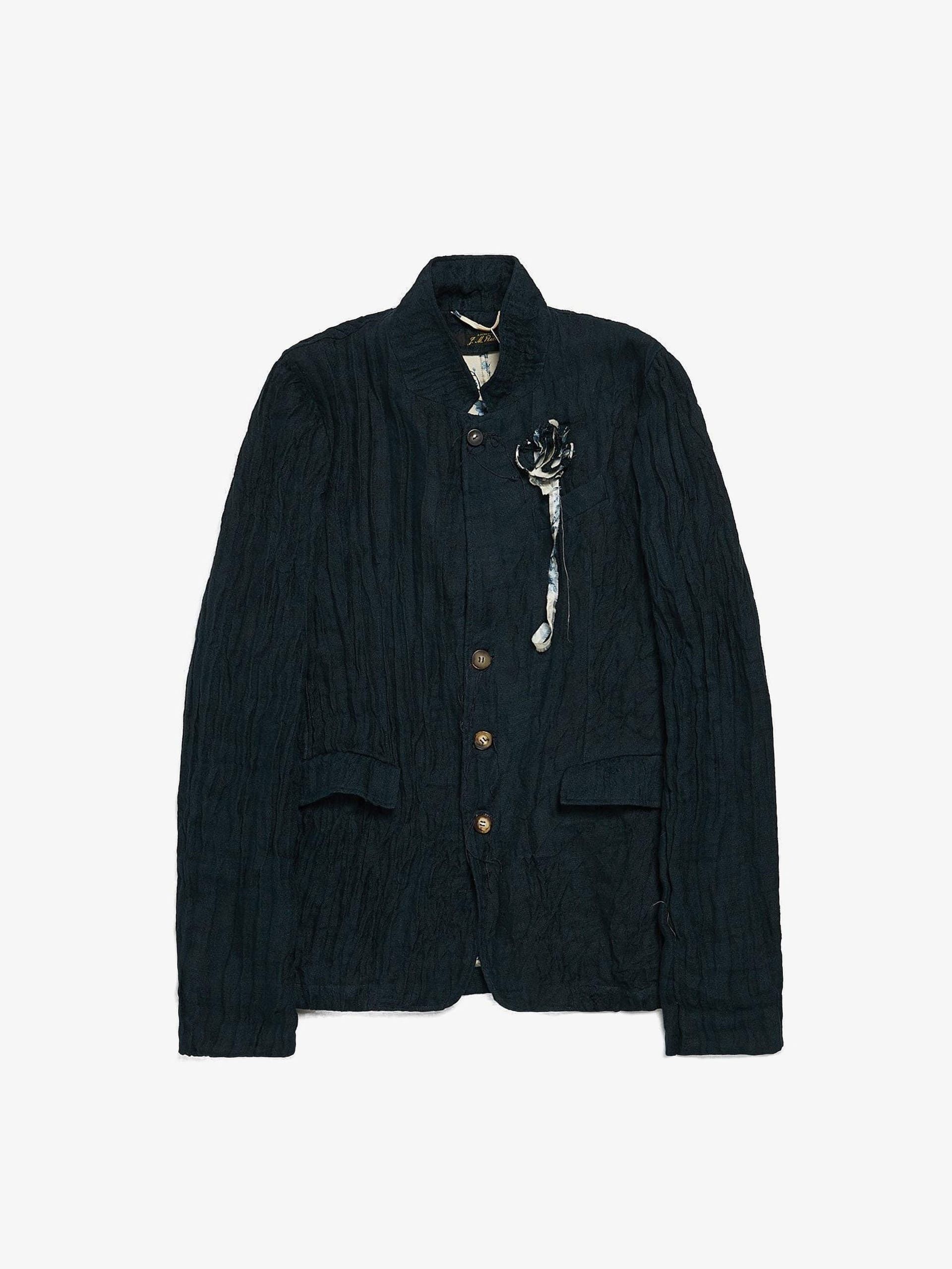 Archivio J.M. Ribot Navy Flower Embroidered Ruffled Linen Blend Suit Blazer Size US L / EU 52-54 / 3 - 1 Thumbnail